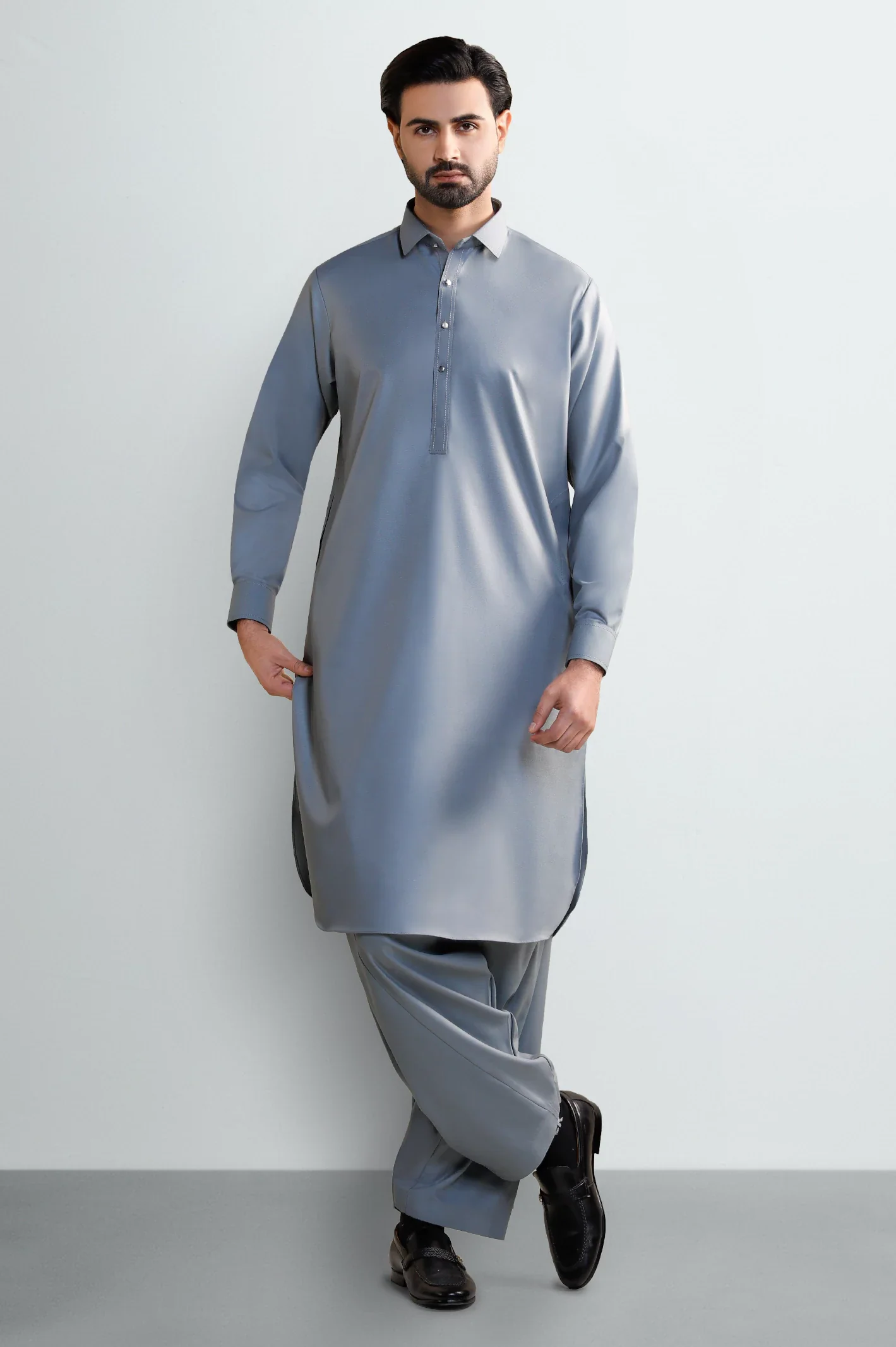 Grey Wash & Wear Shalwar Kameez - Image 2