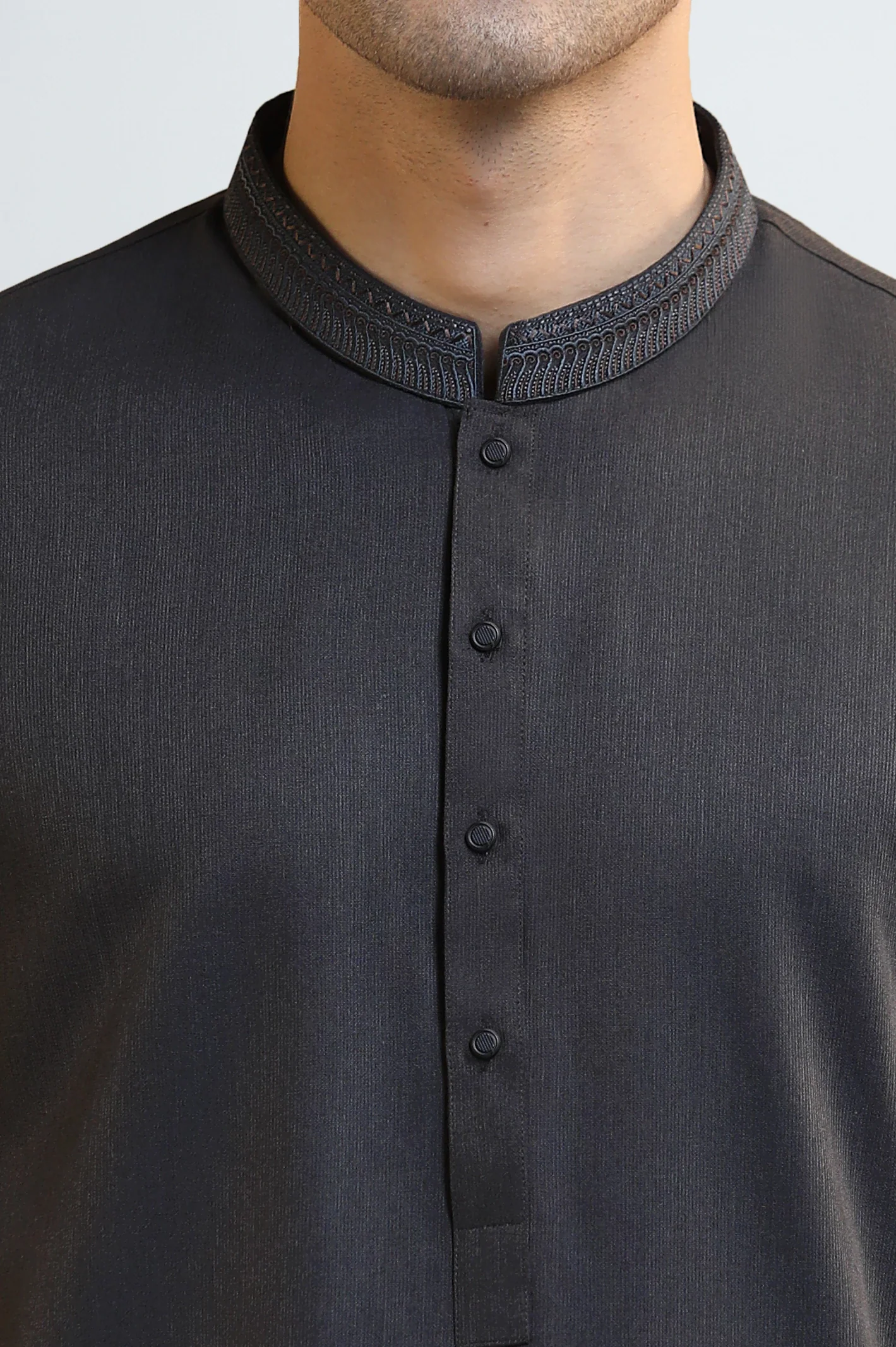 Dark Grey Wash & Wear Shalwar Kameez - Image 3