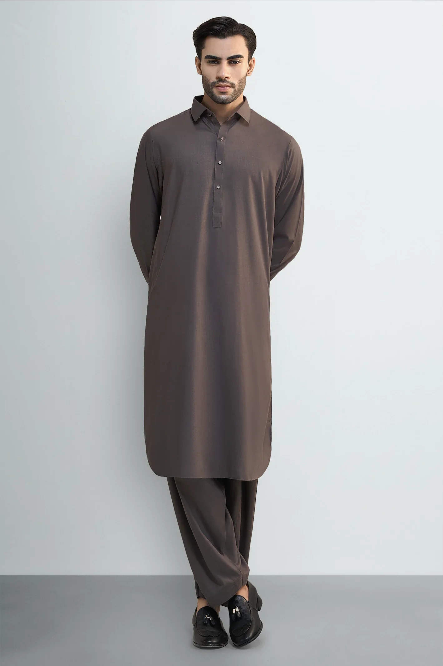 Dark Grey Wash & Wear Shalwar Kameez - Image 2