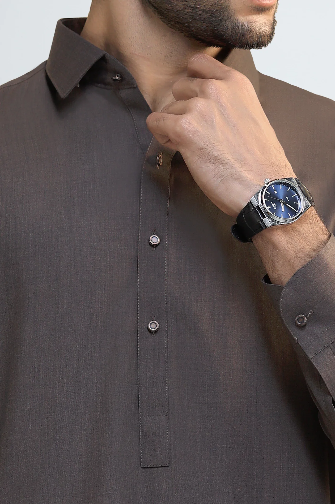 Dark Grey Wash & Wear Shalwar Kameez - Image 3