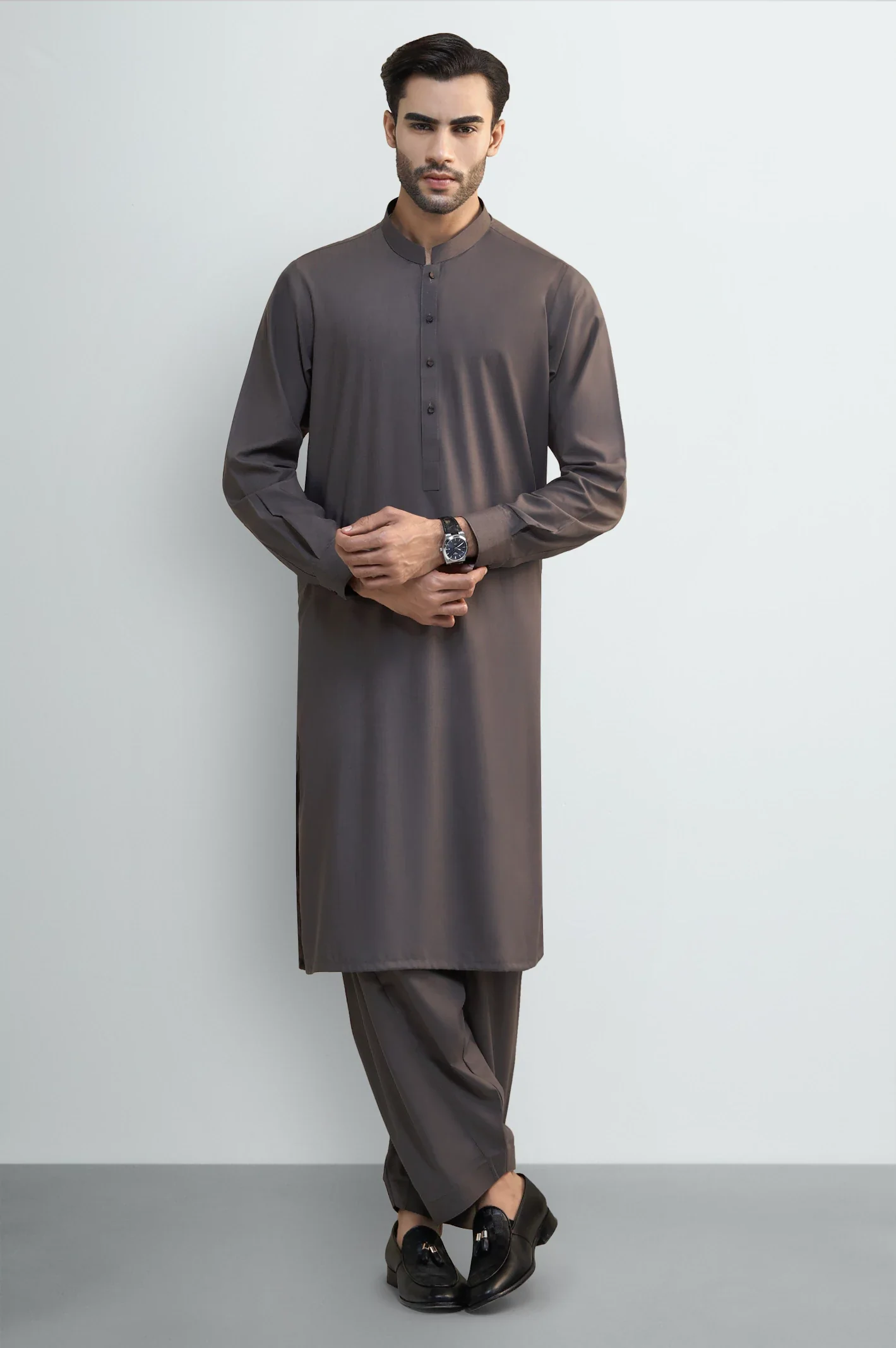 Dark Grey Wash & Wear Shalwar Kameez - Image 2