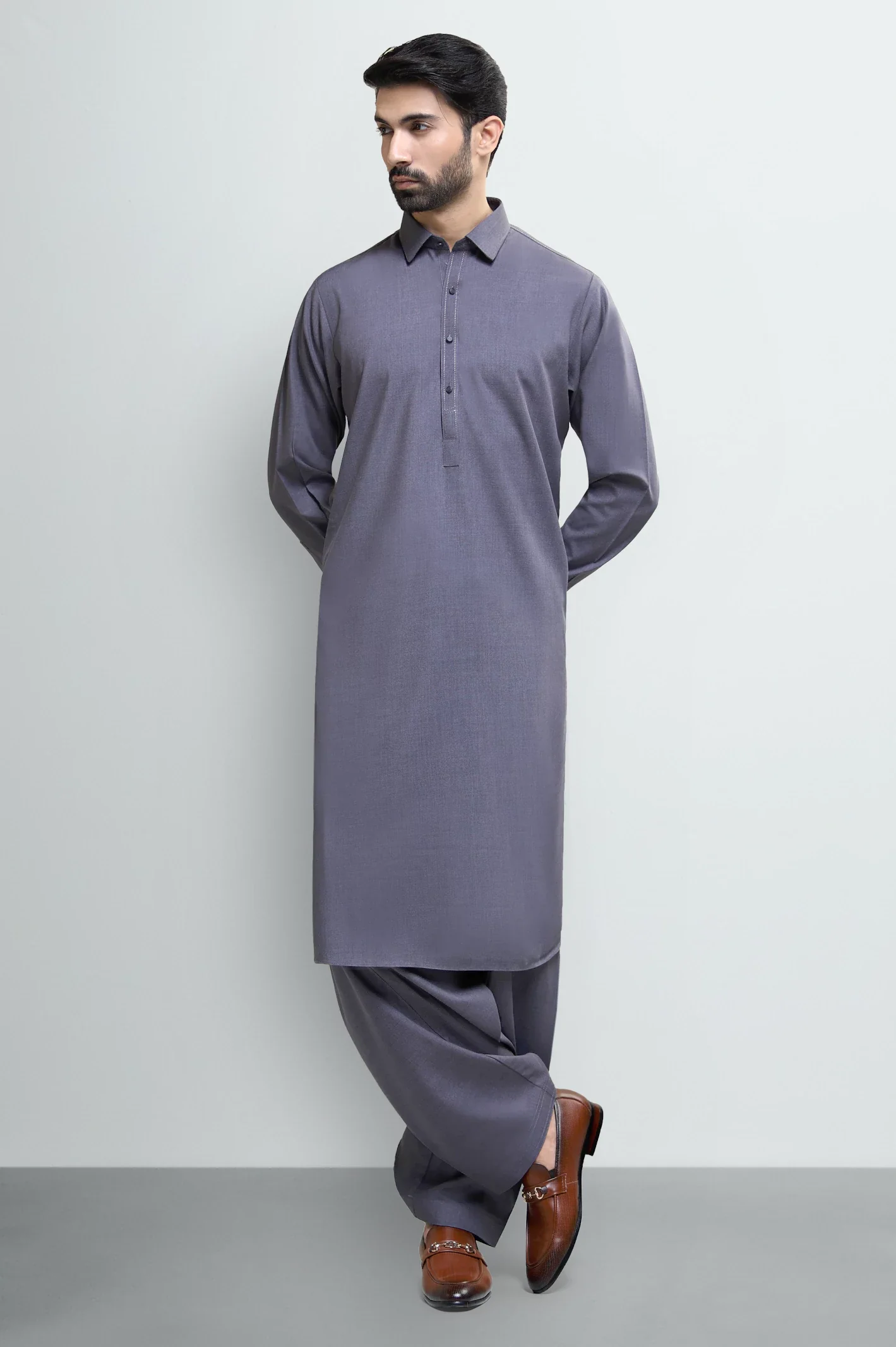 Dark Grey Wash & Wear Shalwar Kameez - Image 2