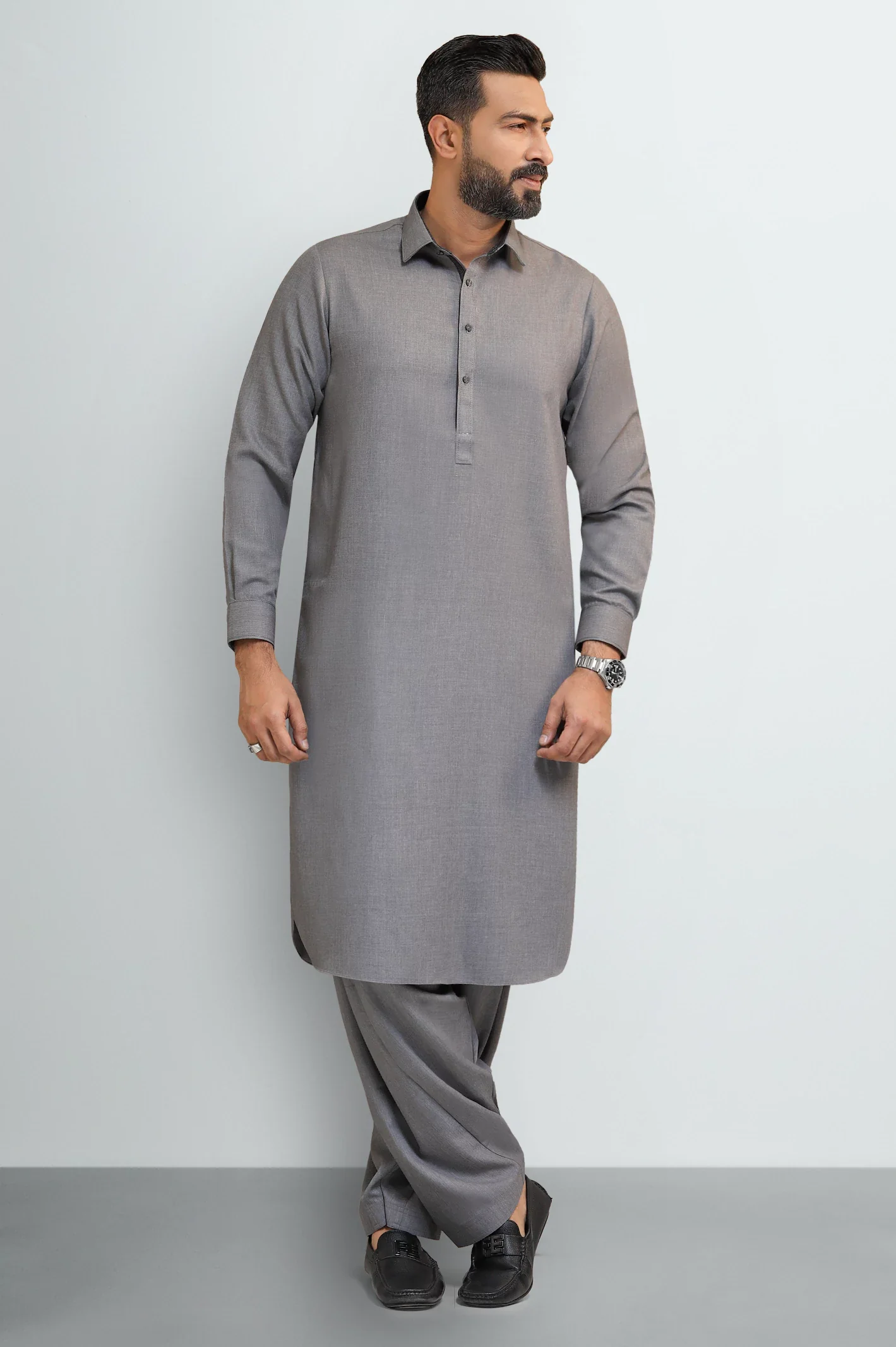 Light Grey Wash & Wear Shalwar Kameez - Image 2