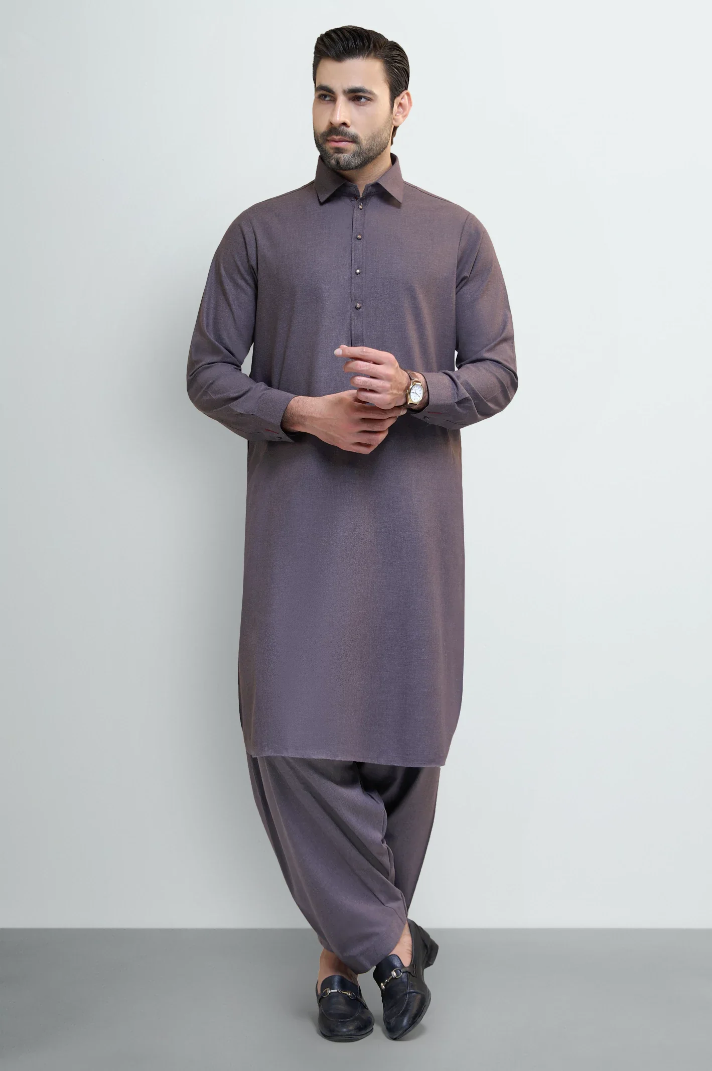 Brown Wash & Wear Shalwar Kameez - Image 2