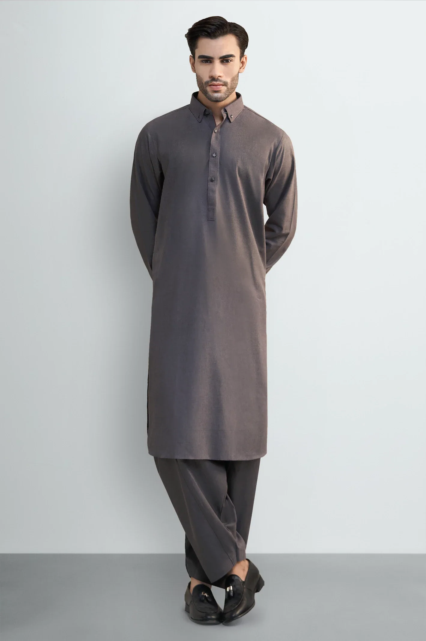 Dark Grey Wash & Wear Shalwar Kameez - Image 2