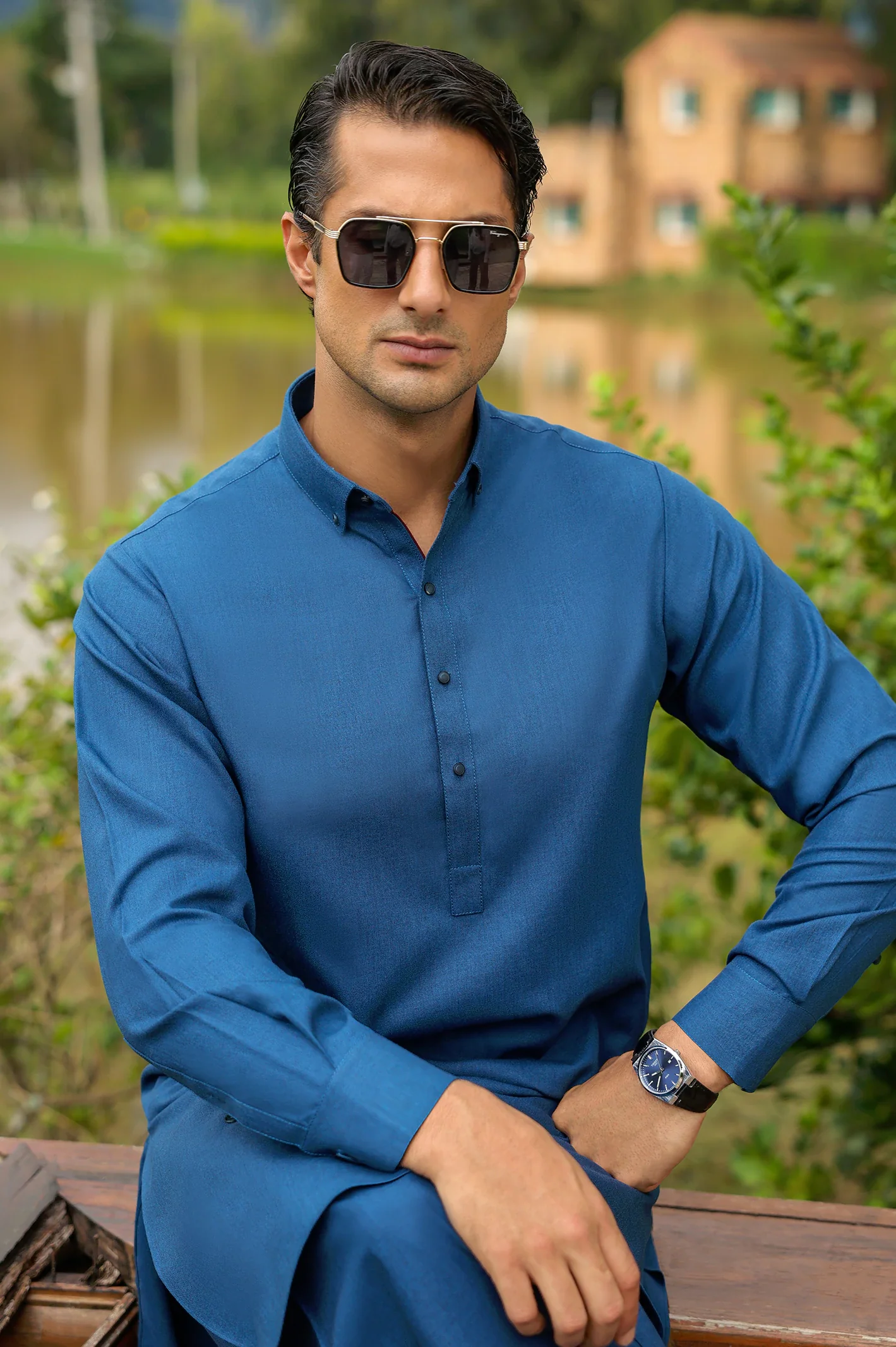 Blue Wash & Wear Shalwar Kameez - Image 3