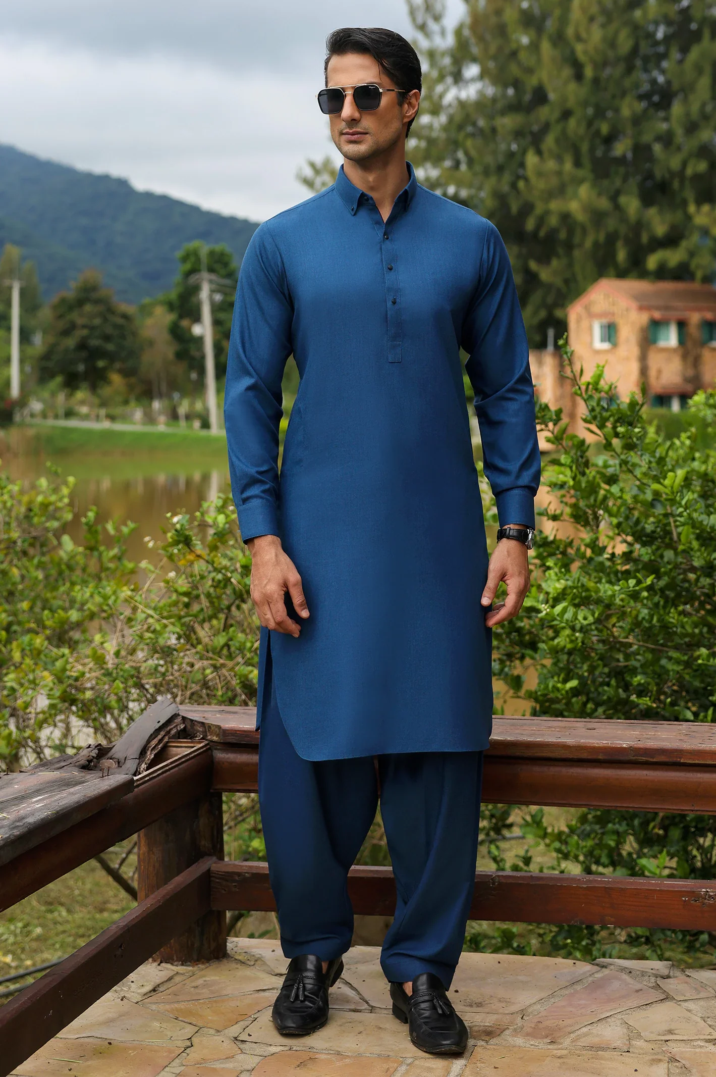 Blue Wash & Wear Shalwar Kameez - Image 4