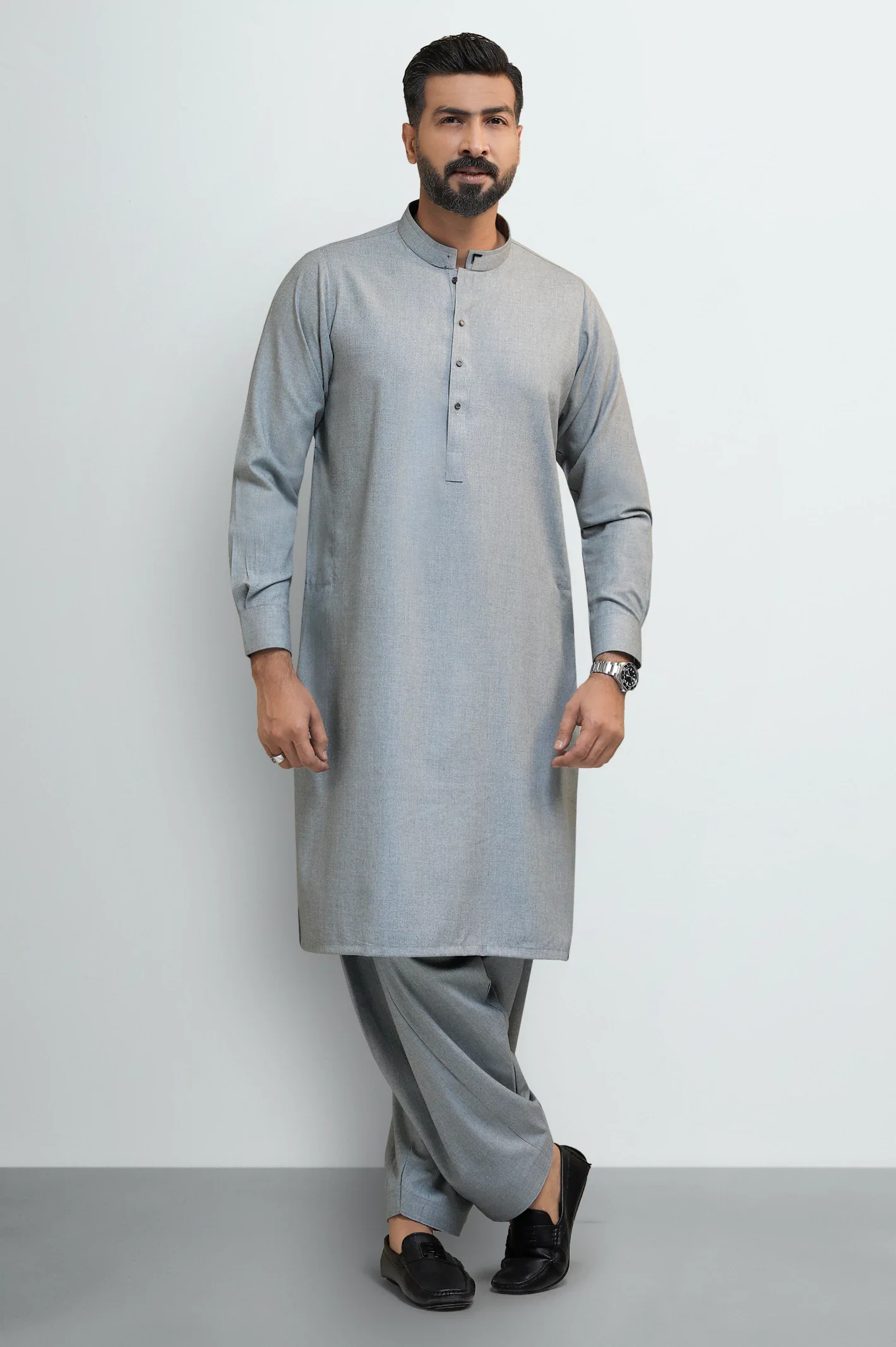 Grey Wash & Wear Shalwar Kameez - Image 2