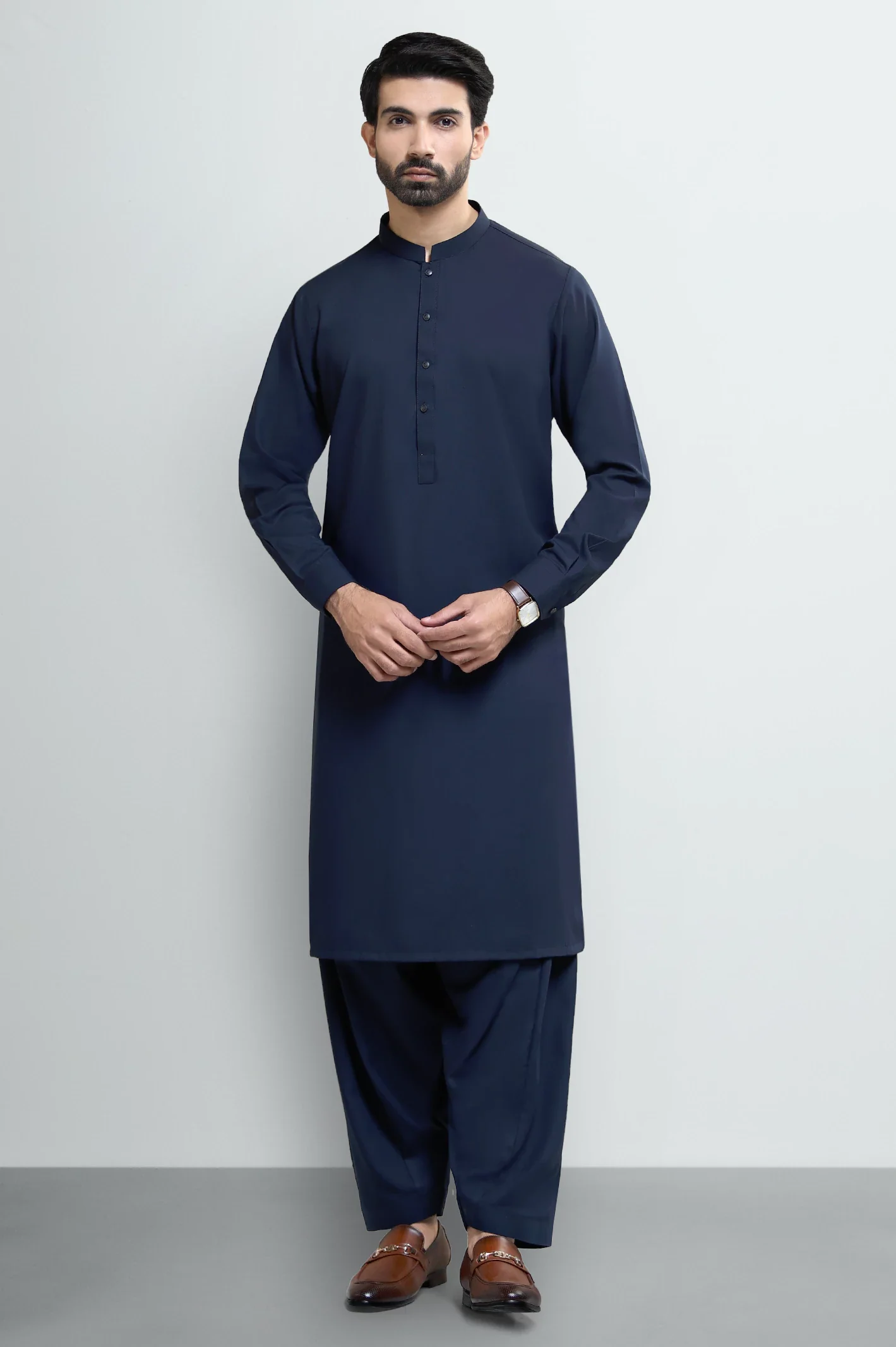 Navy Blue Wash & Wear Shalwar Kameez - Image 2