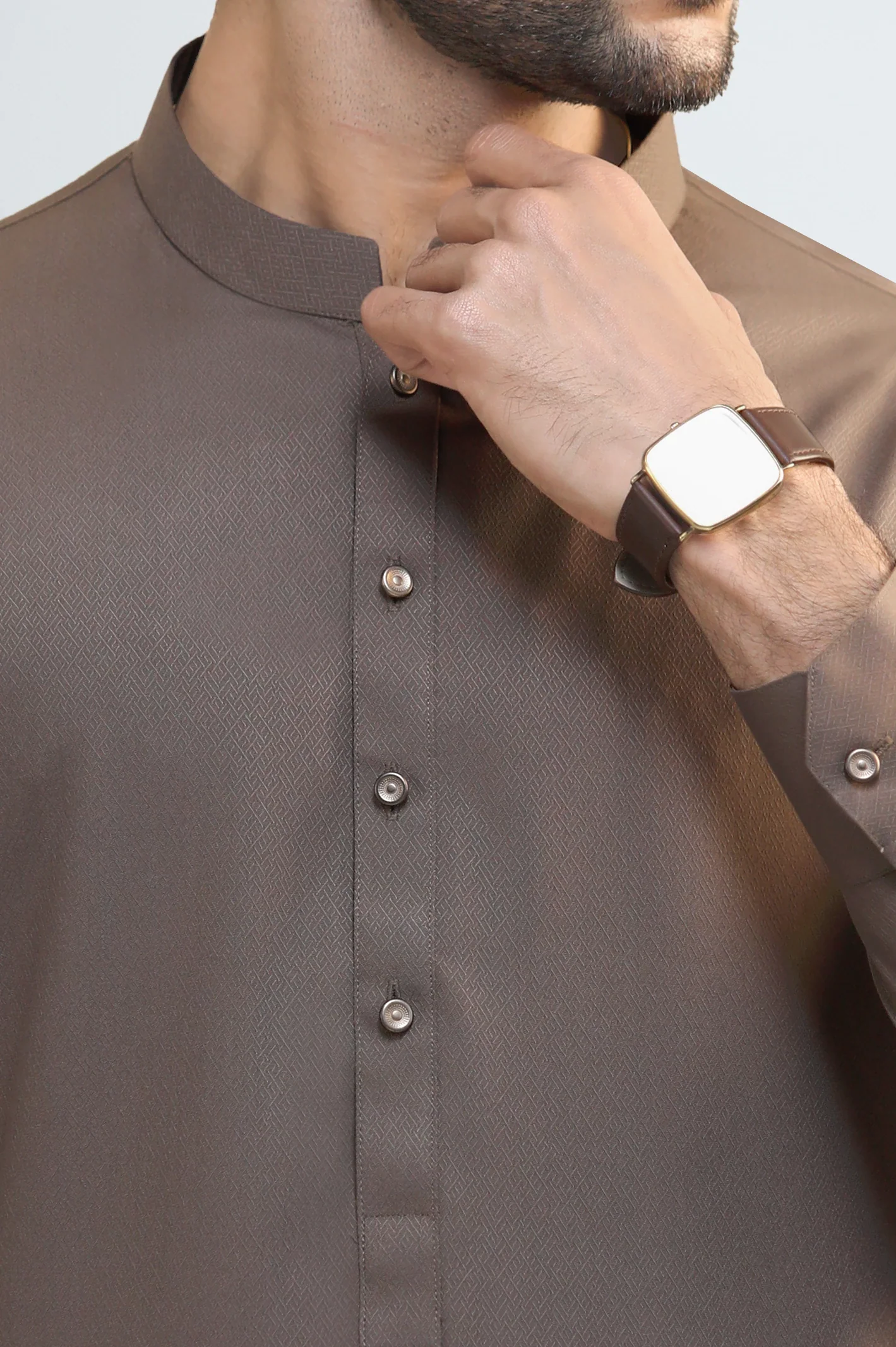 Brown Wash & Wear Shalwar Kameez - Image 3