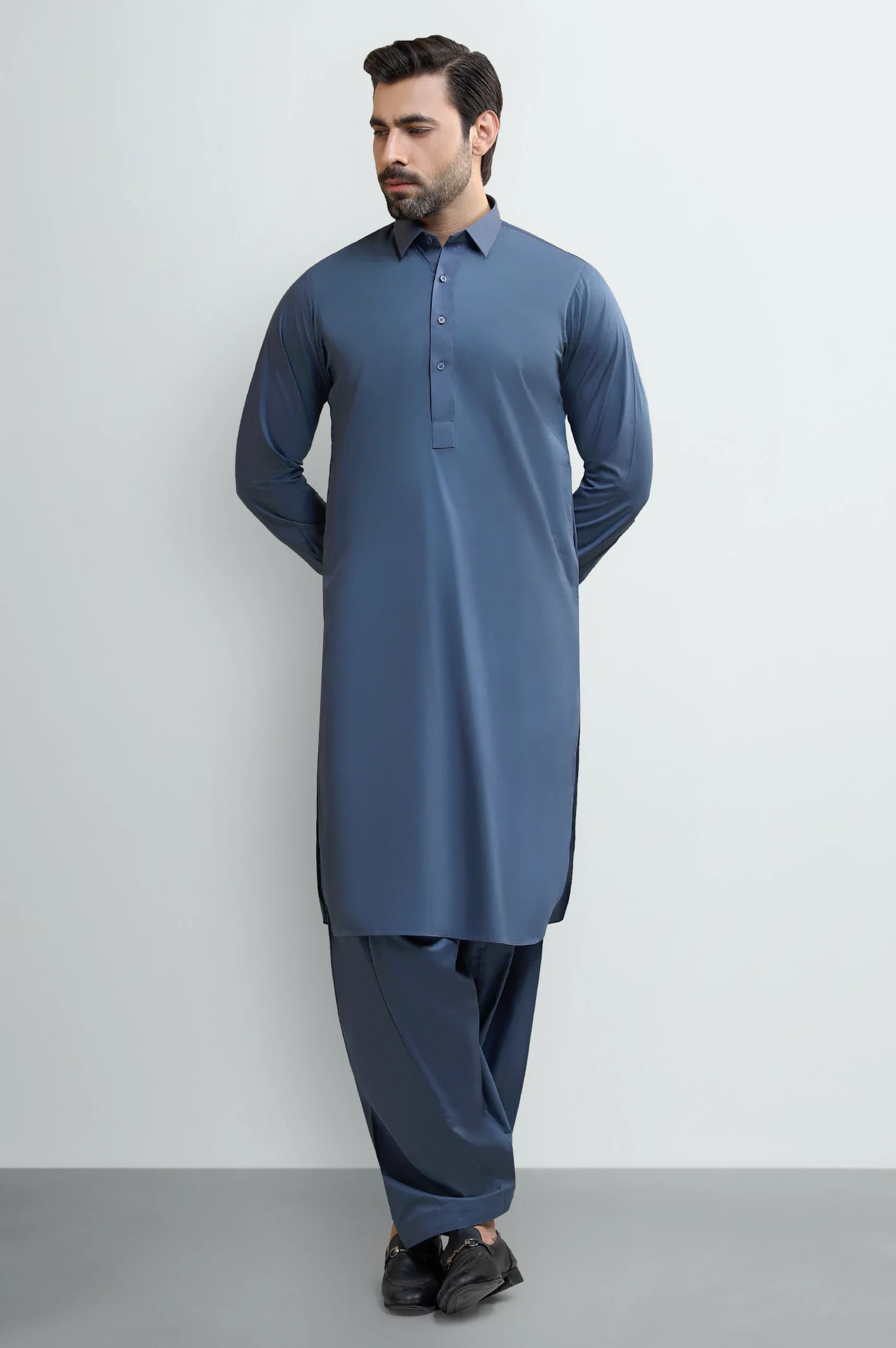 Grey Wash & Wear Shalwar Kameez - Image 2