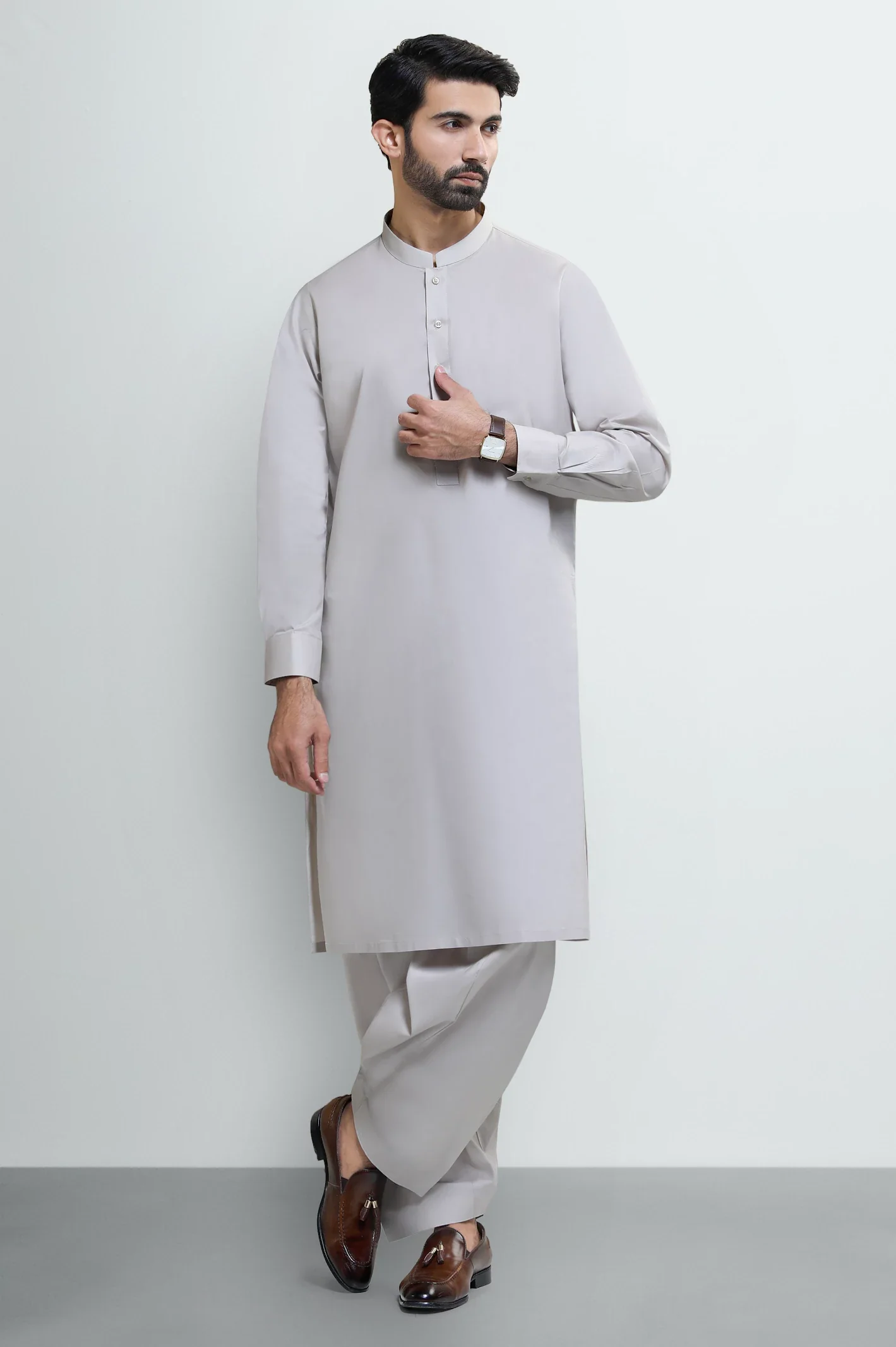 Beige Cotton Shalwar Kameez - Image 2