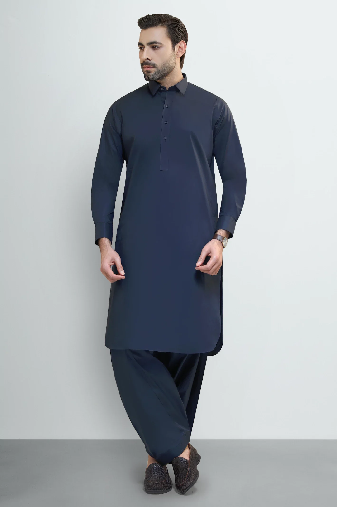 Navy Blue Cotton Shalwar Kameez - Image 2