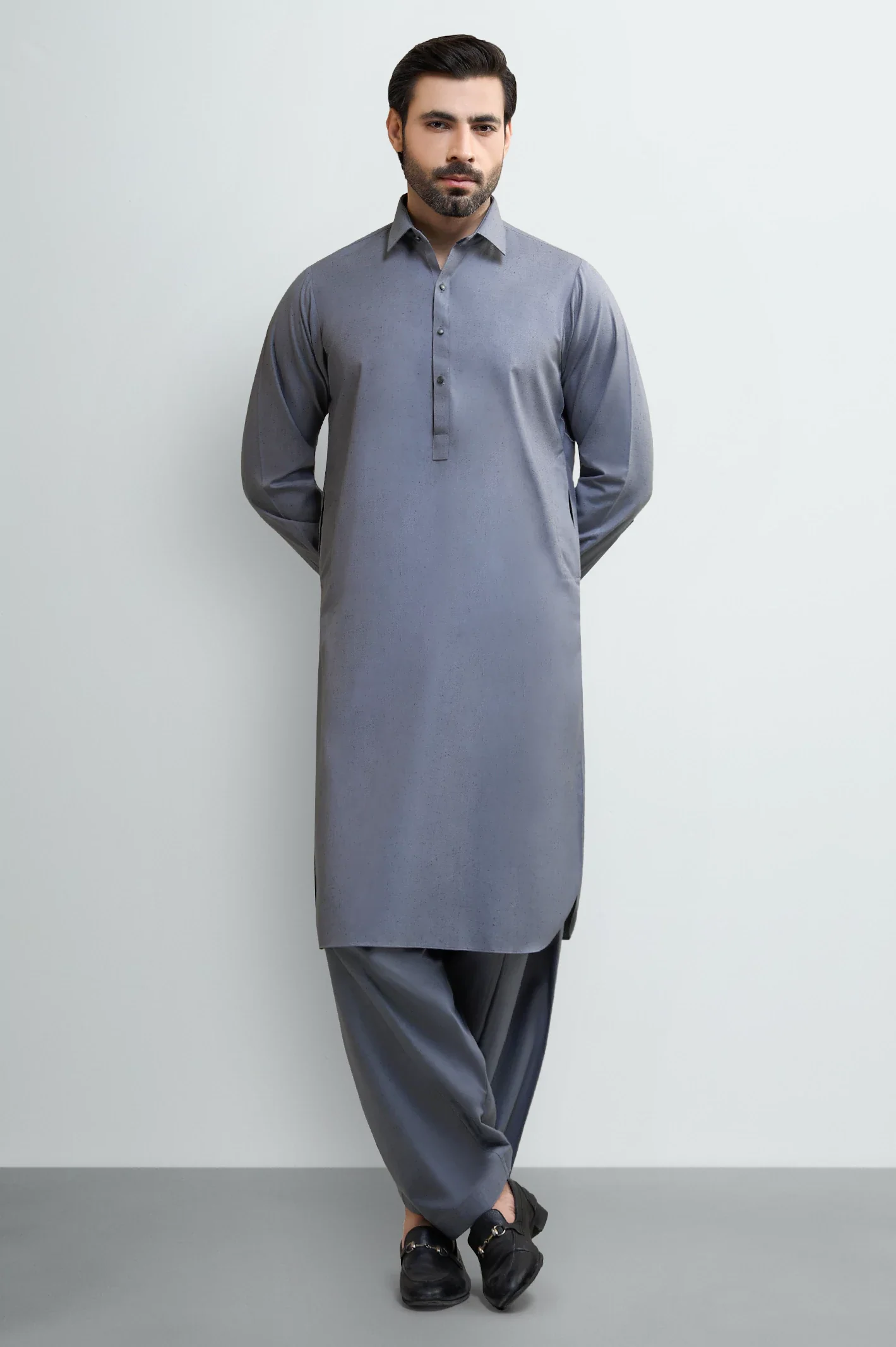 Grey Wash & Wear Shalwar Kameez - Image 2