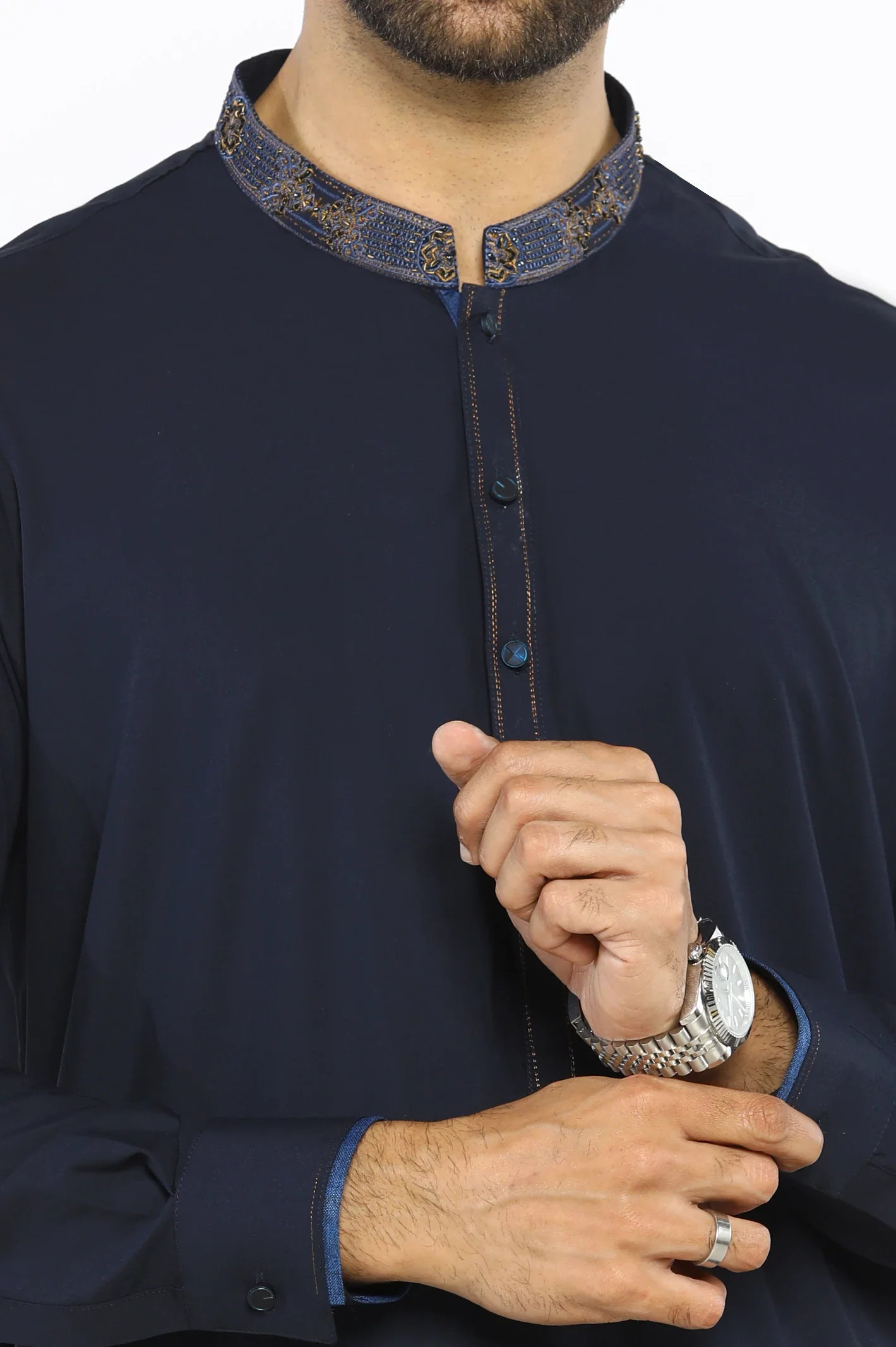 Navy Blue Wash & Wear Shalwar Kameez - Image 3