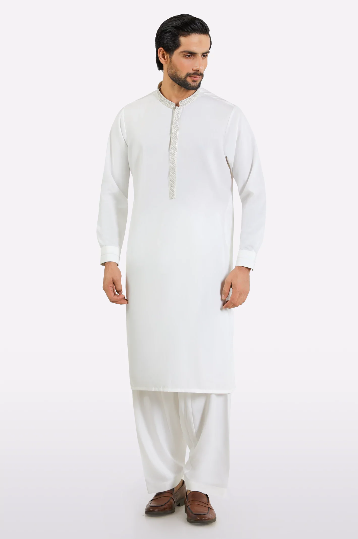 Off White Wash & Wear Shalwar Kameez - Image 2