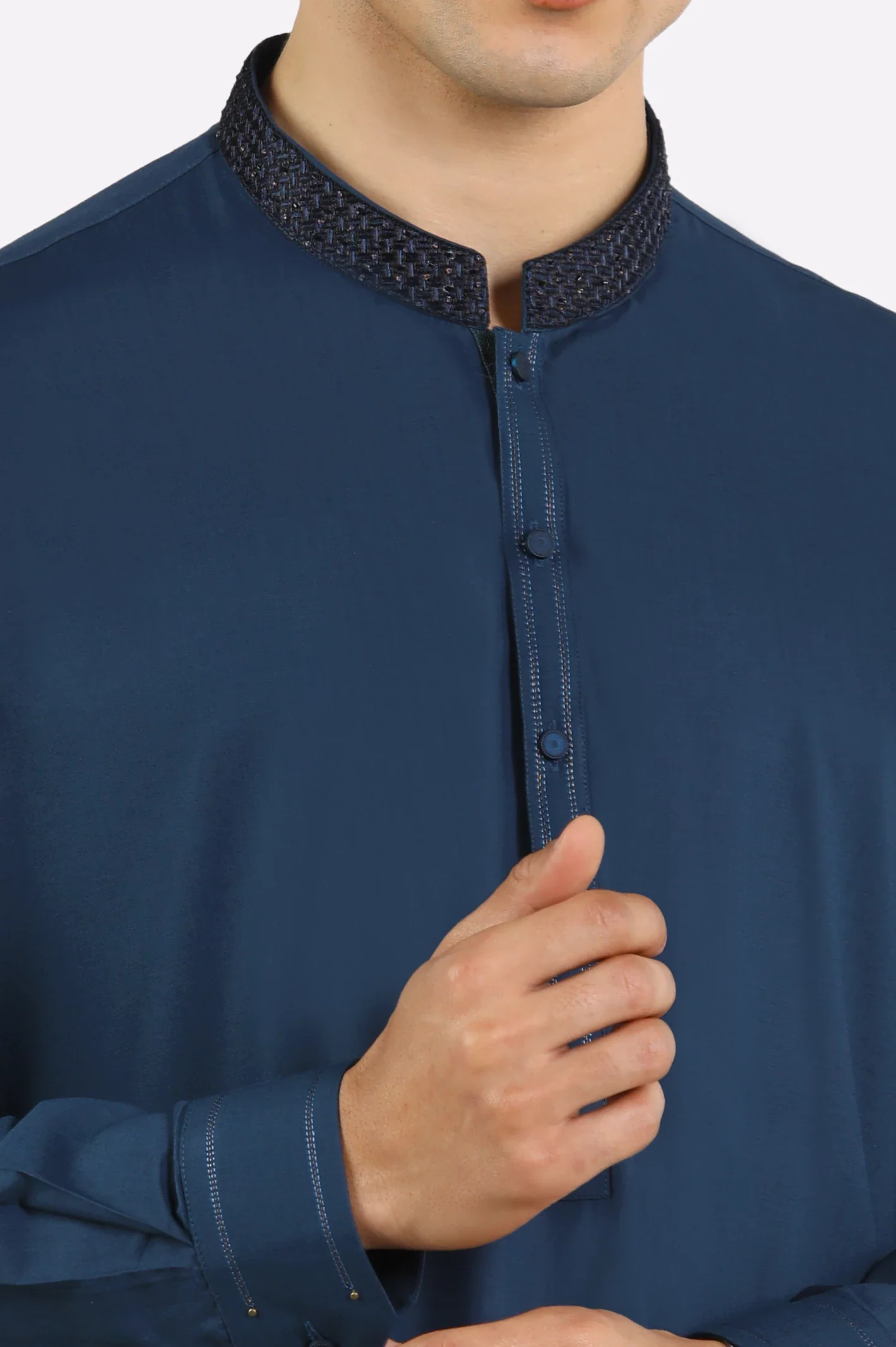 Dark Blue Wash & Wear Shalwar Kameez - Image 3