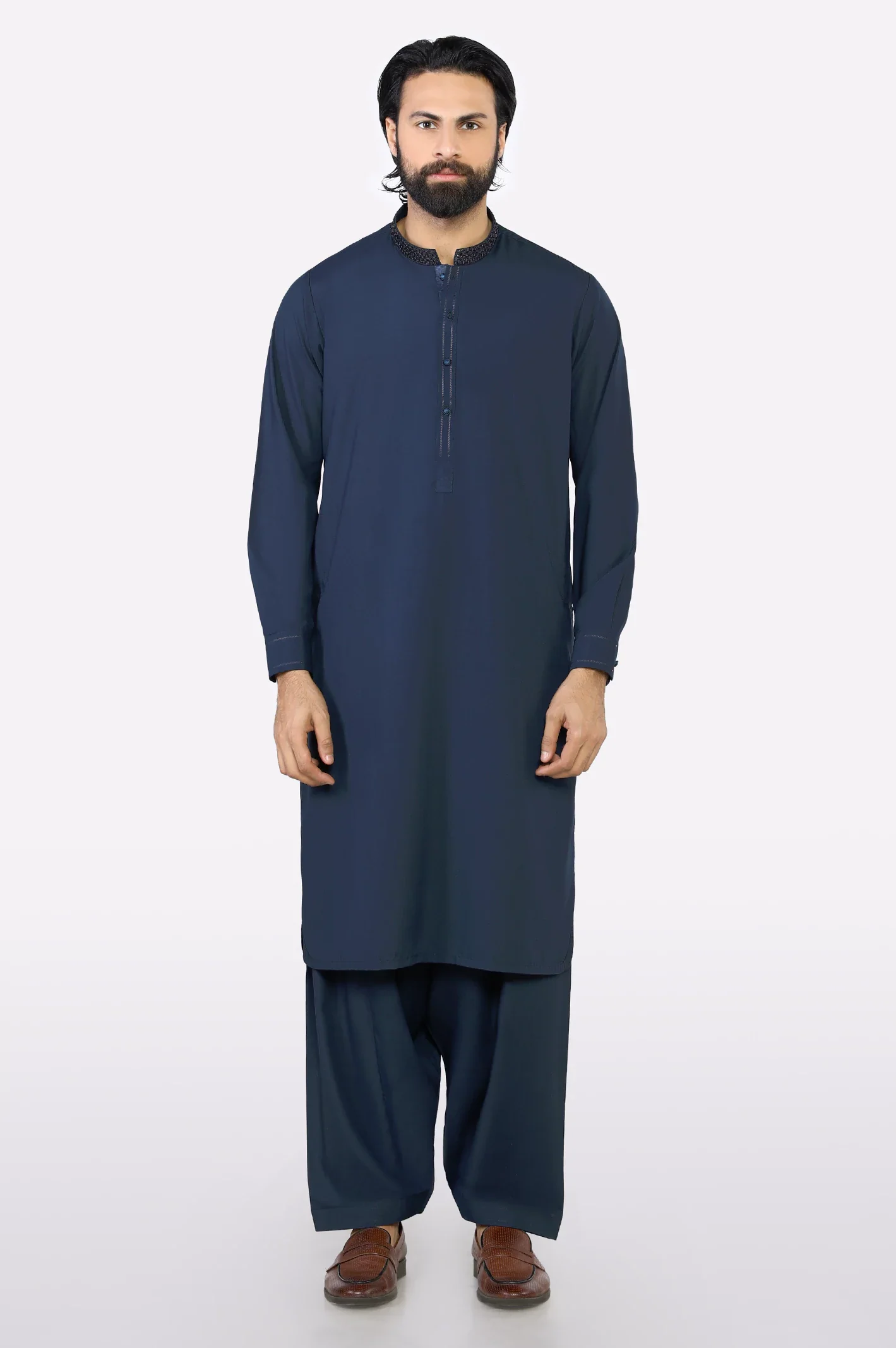 Navy Blue Wash & Wear Shalwar Kameez - Image 2