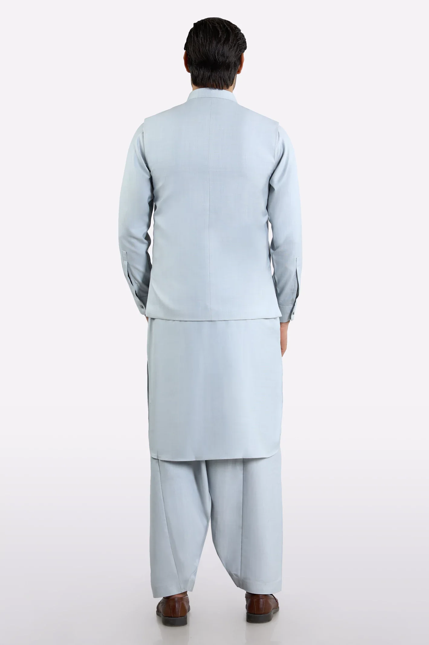 Blue Shalwar Kameez with Waistcoat - Image 4