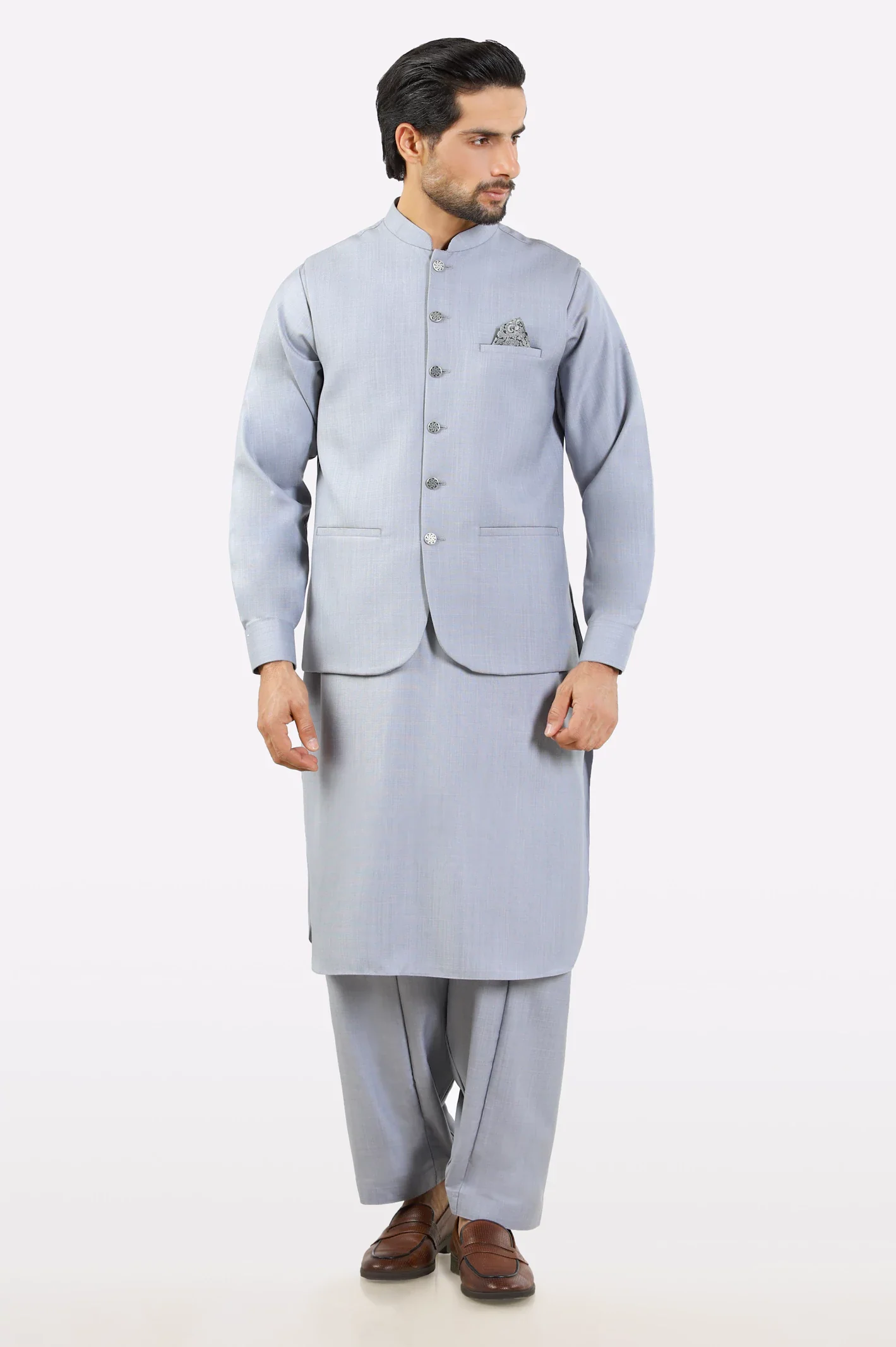 Grey Shalwar Kameez with Waistcoat