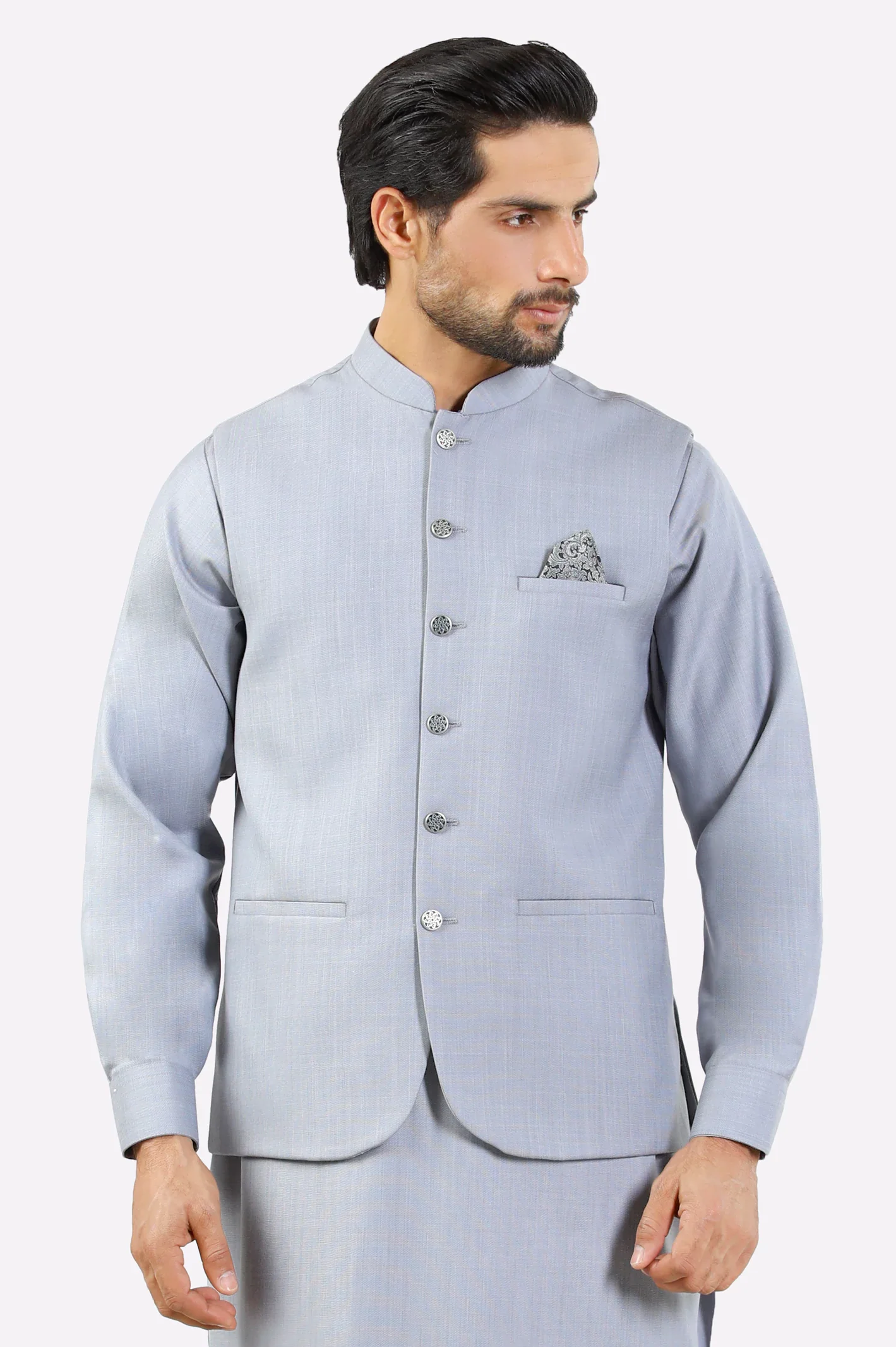 Grey Shalwar Kameez with Waistcoat - Image 2