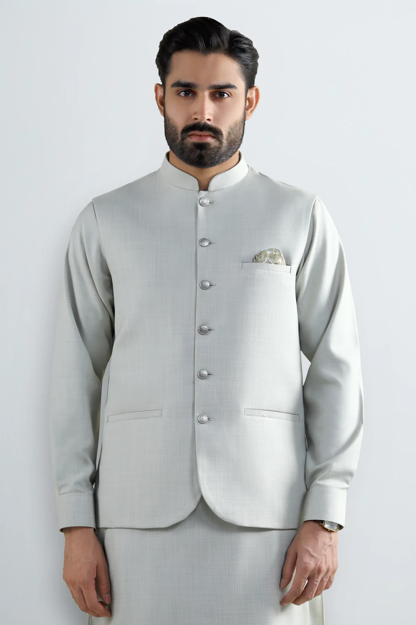Light Green Shalwar Kameez with Waistcoat - Image 2
