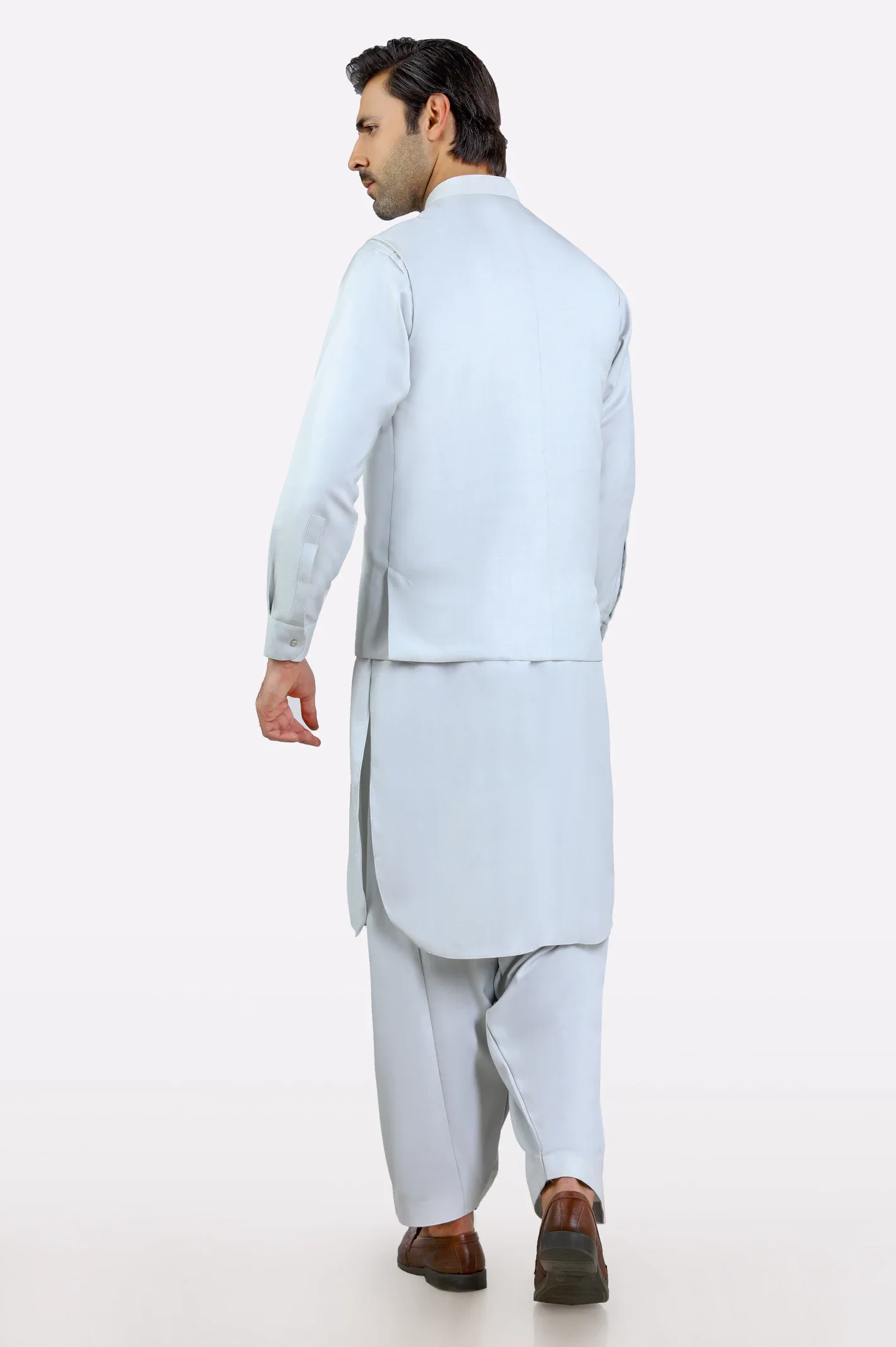Light Grey Shalwar Kameez with Waistcoat - Image 3