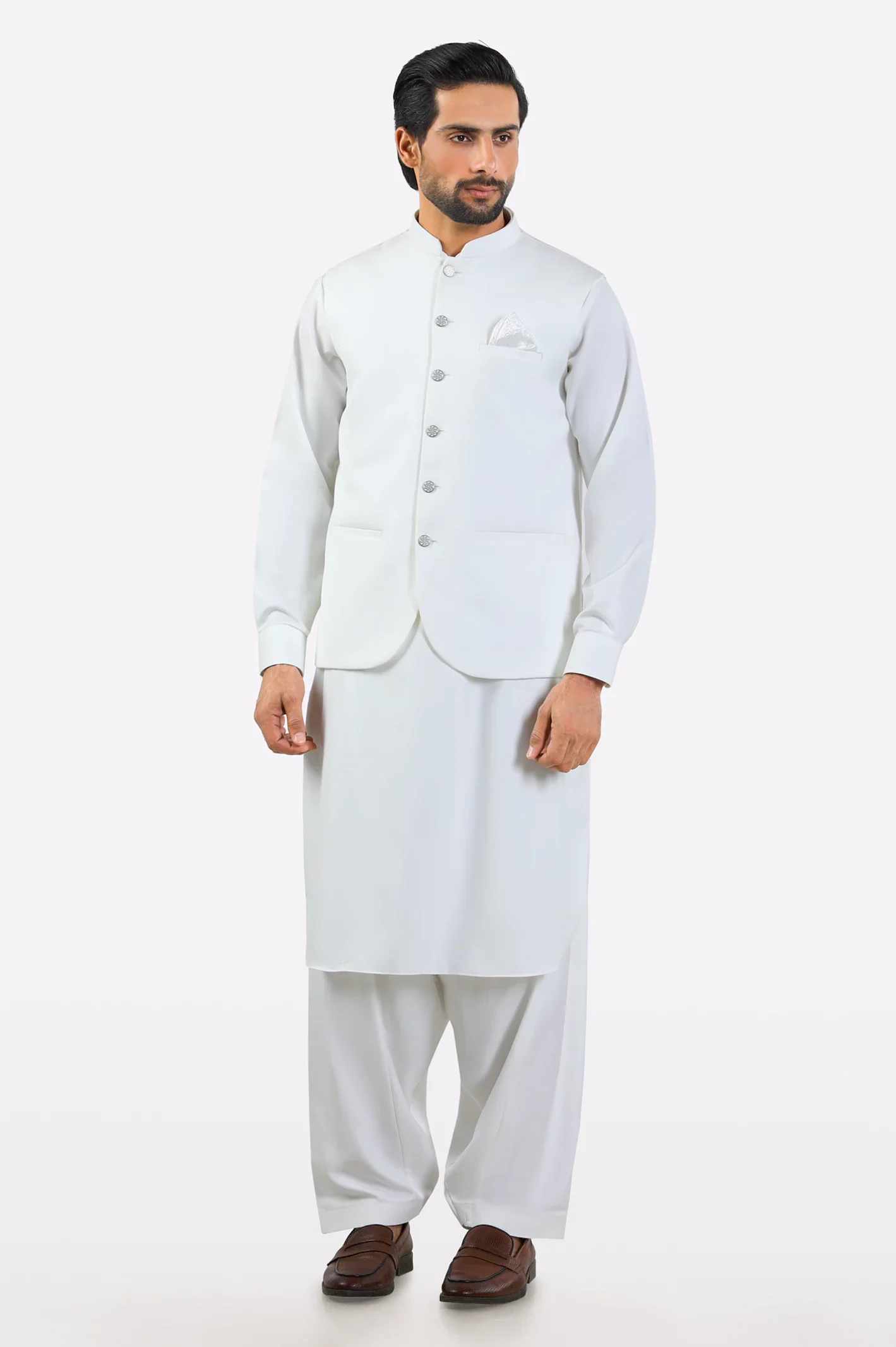 Off White Shalwar Kameez with Waistcoat