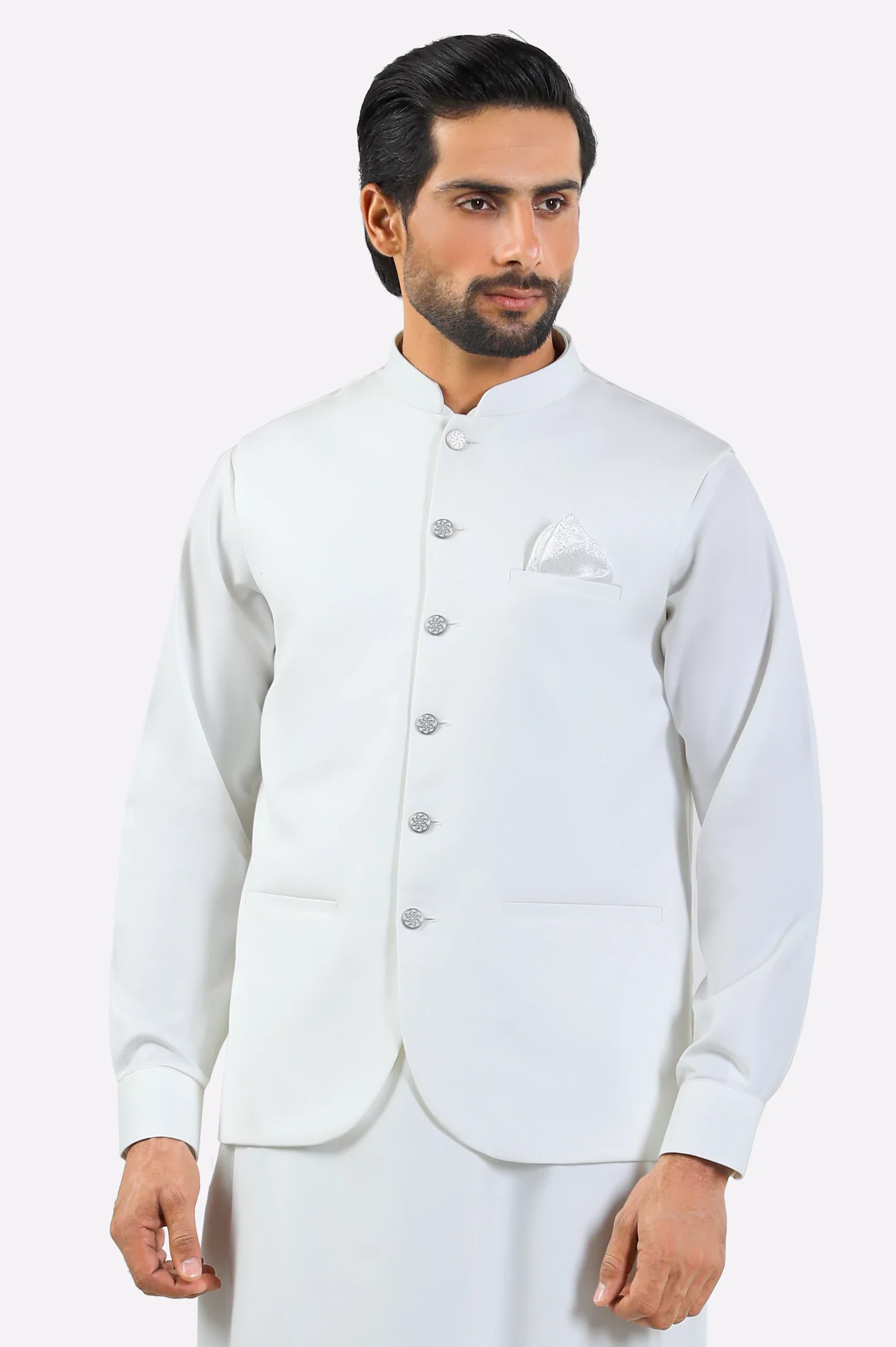 Off White Shalwar Kameez with Waistcoat - Image 2
