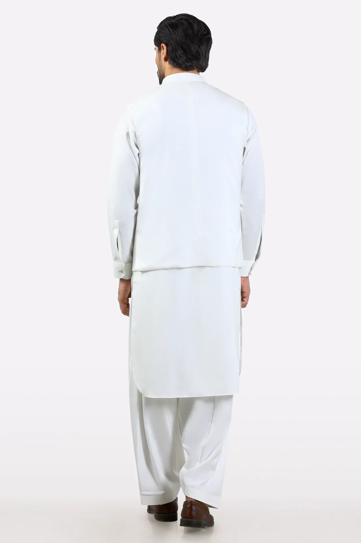 Off White Shalwar Kameez with Waistcoat - Image 3