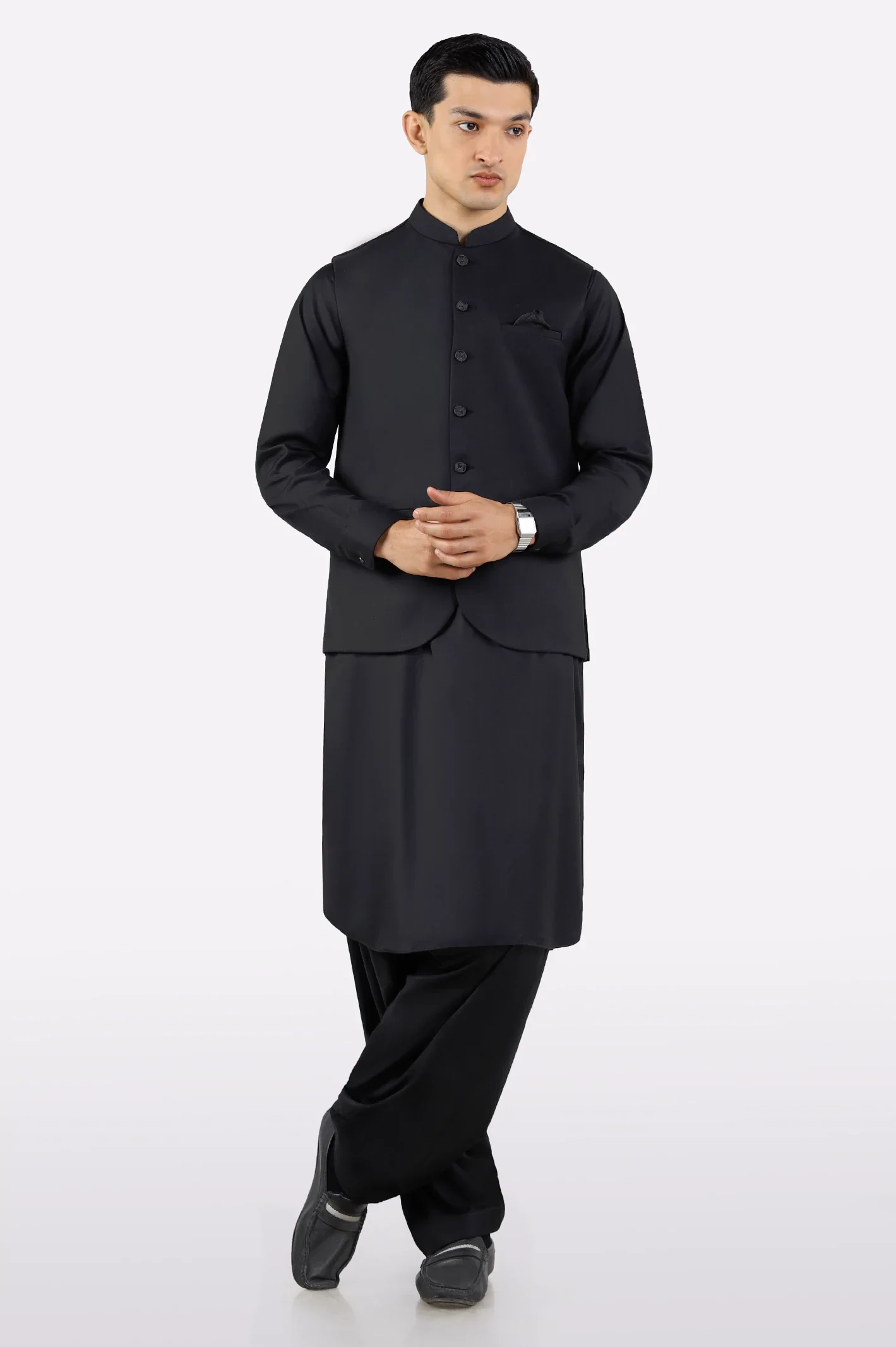 Black Shalwar Kameez with Waistcoat