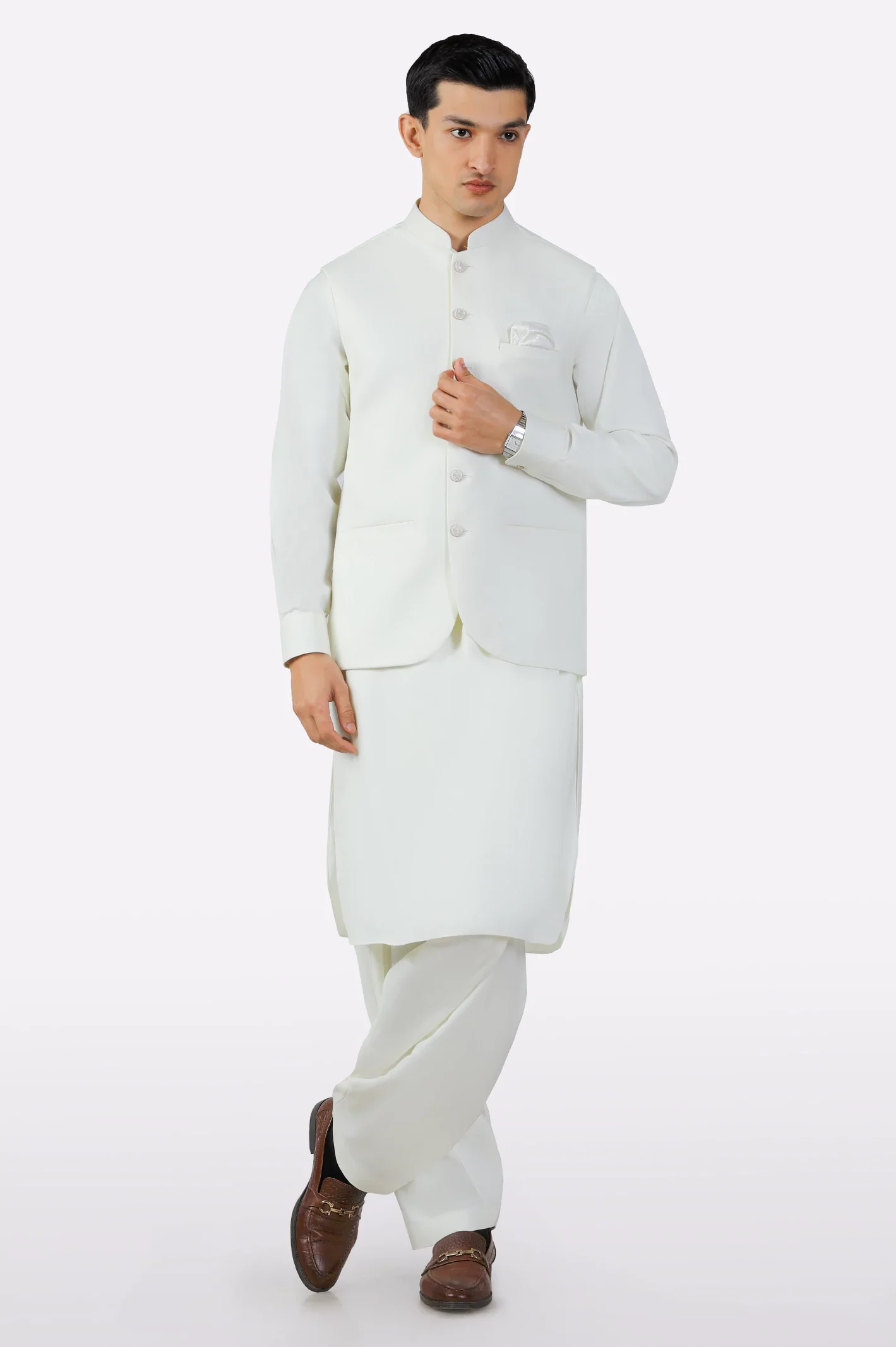 Cream Shalwar Kameez with Waistcoat