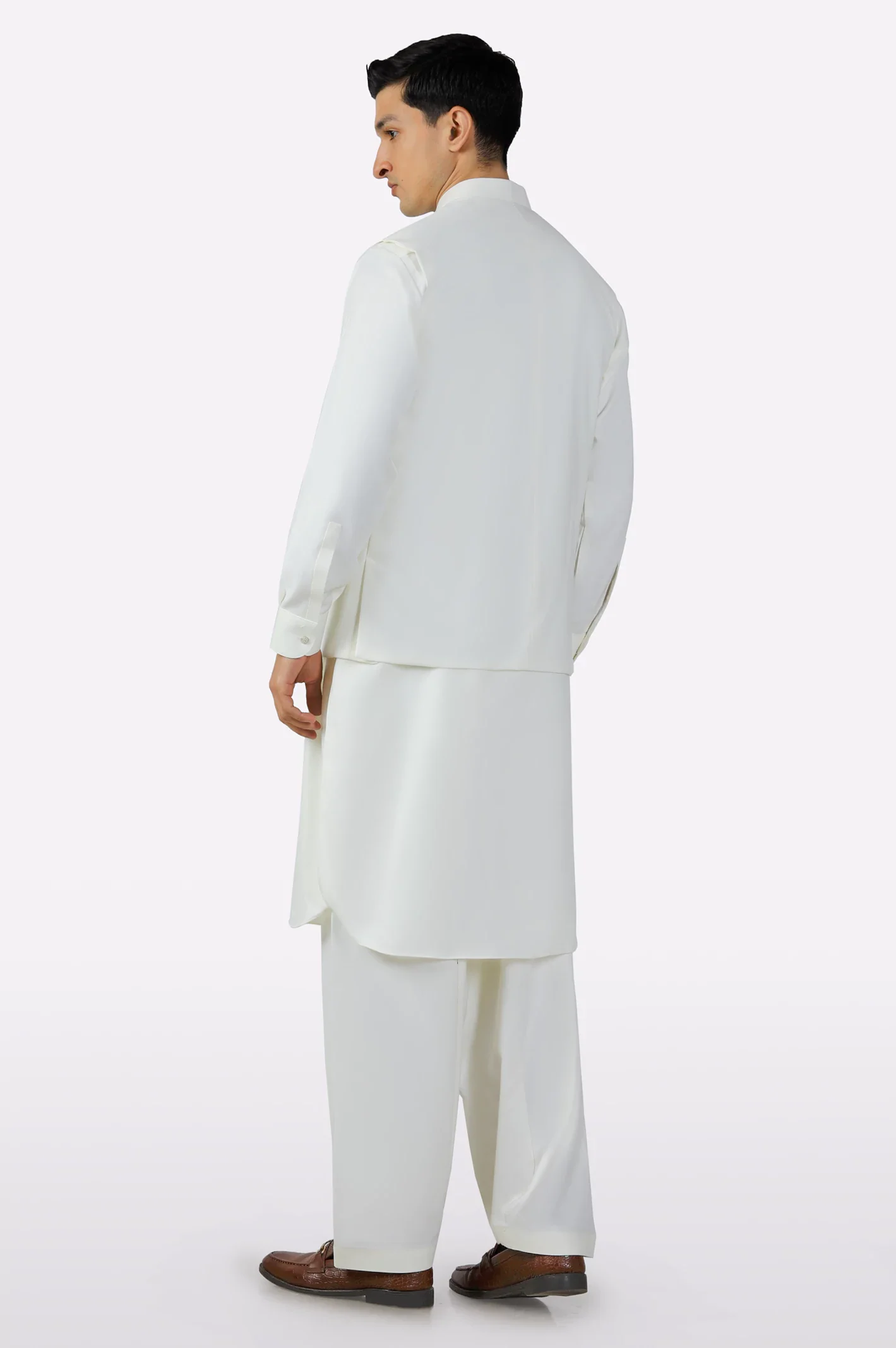 Cream Shalwar Kameez with Waistcoat - Image 3
