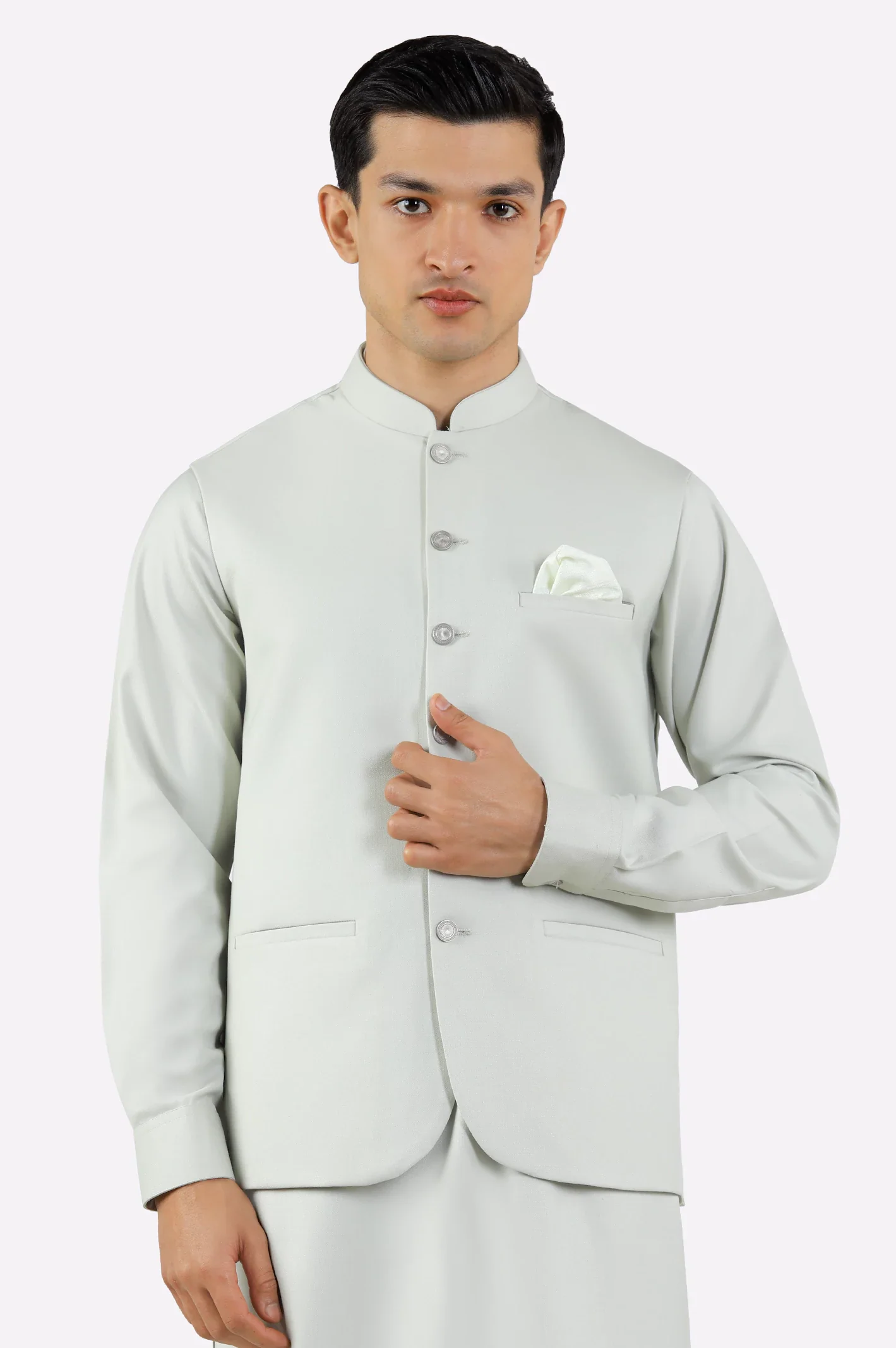 Light Green Shalwar Kameez with Waistcoat - Image 2