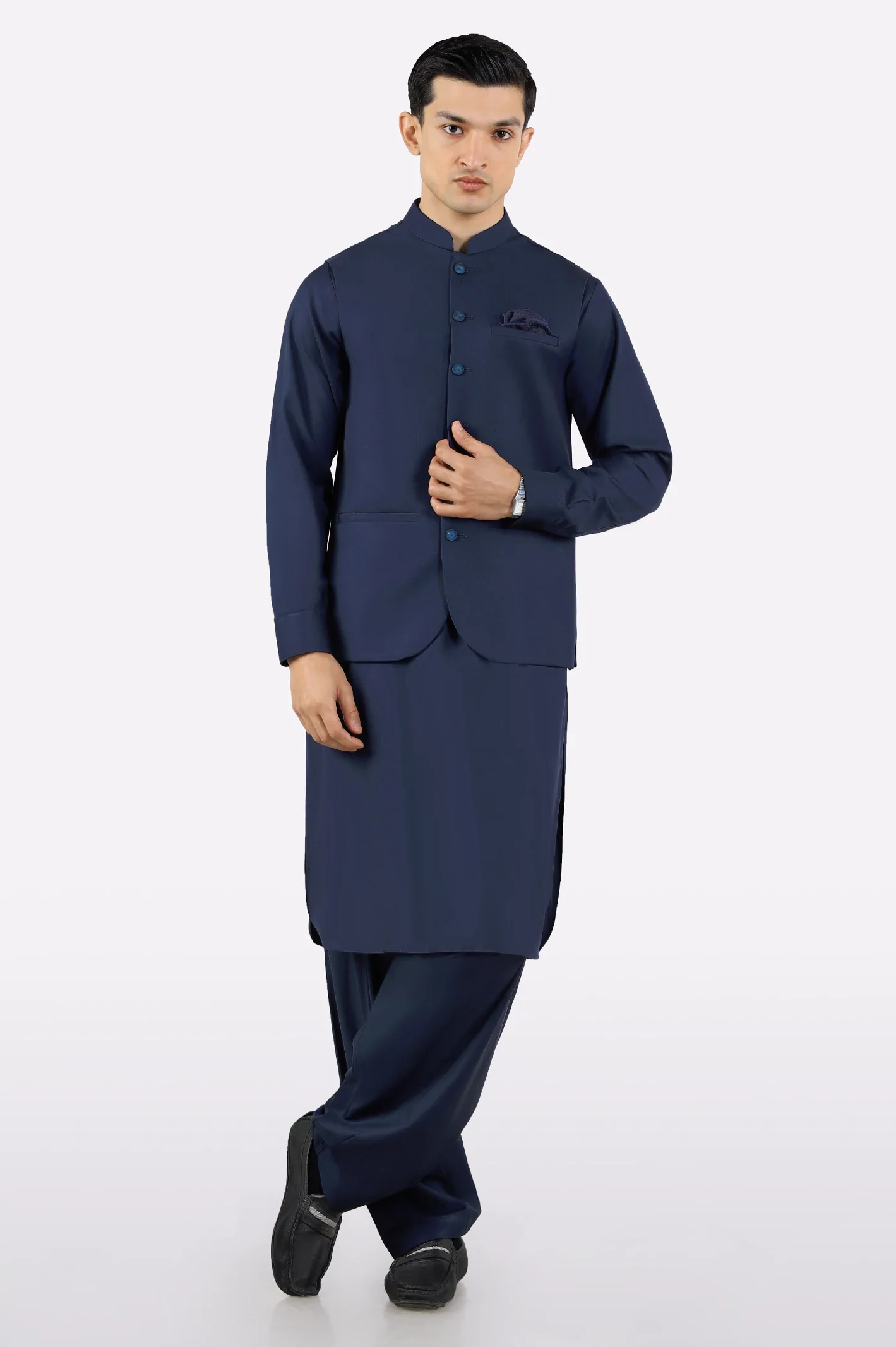 Navy Blue Shalwar Kameez with Waistcoat