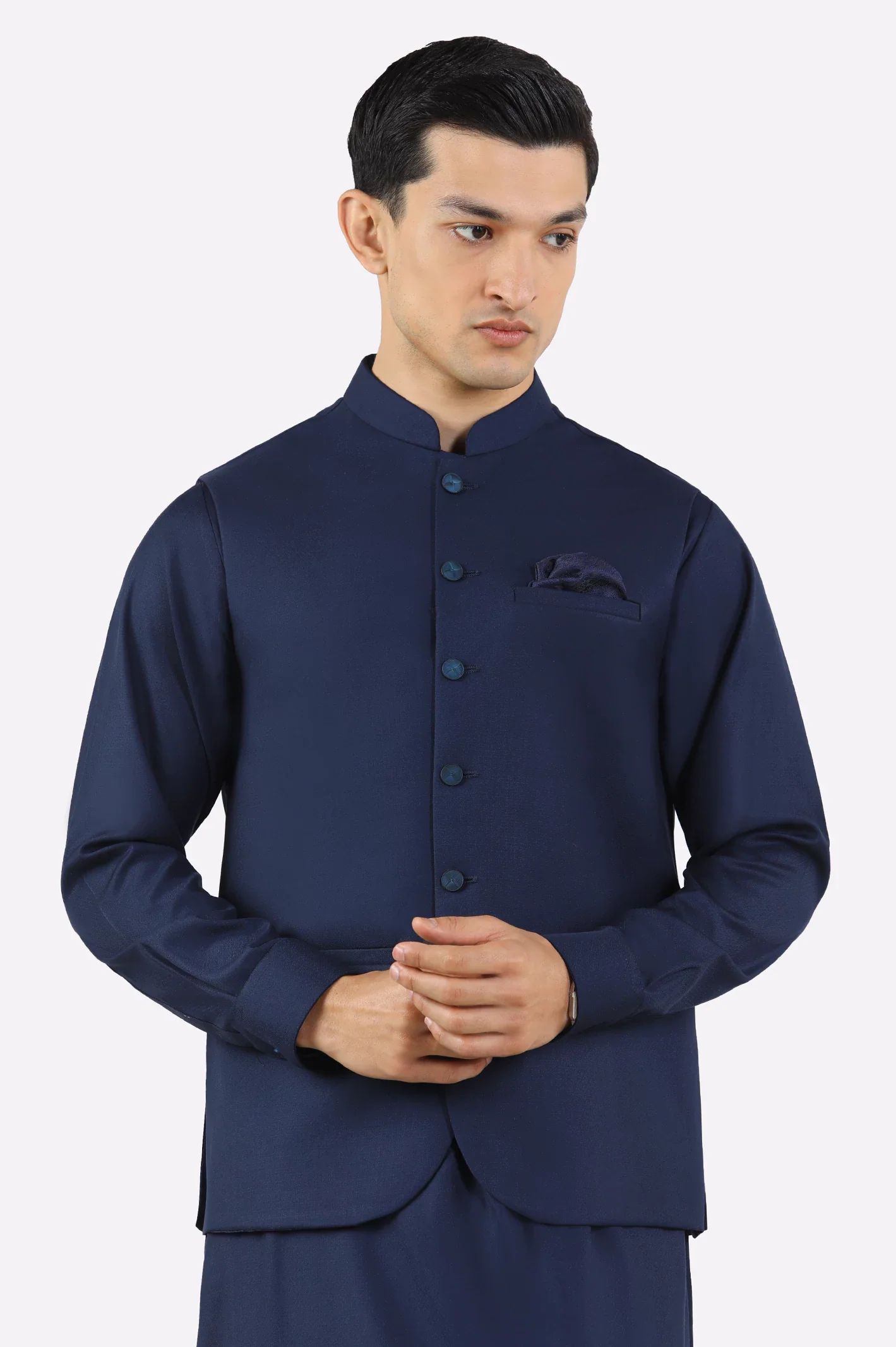 Navy Blue Shalwar Kameez with Waistcoat - Image 2