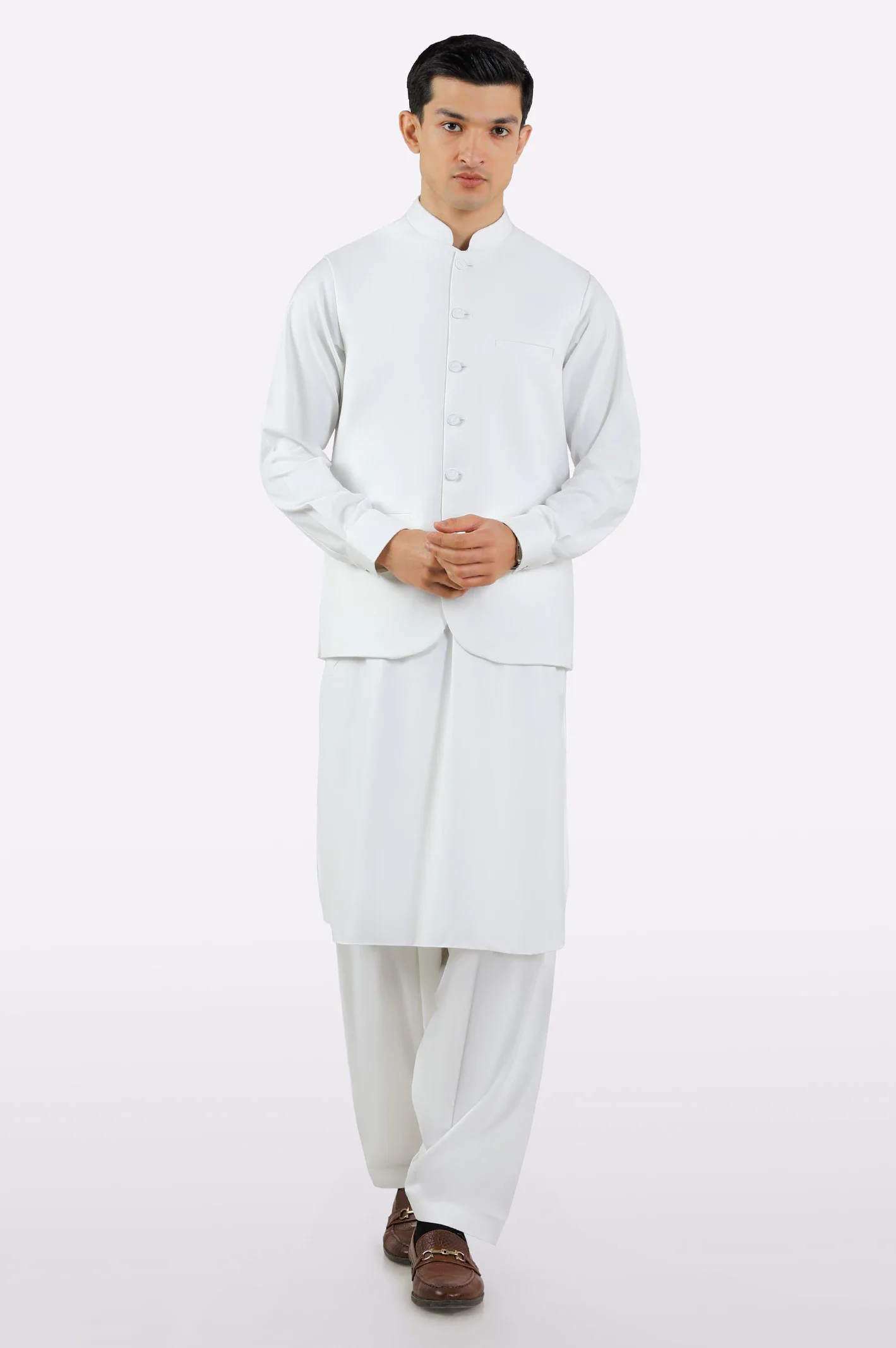 Off White Shalwar Kameez with Waistcoat