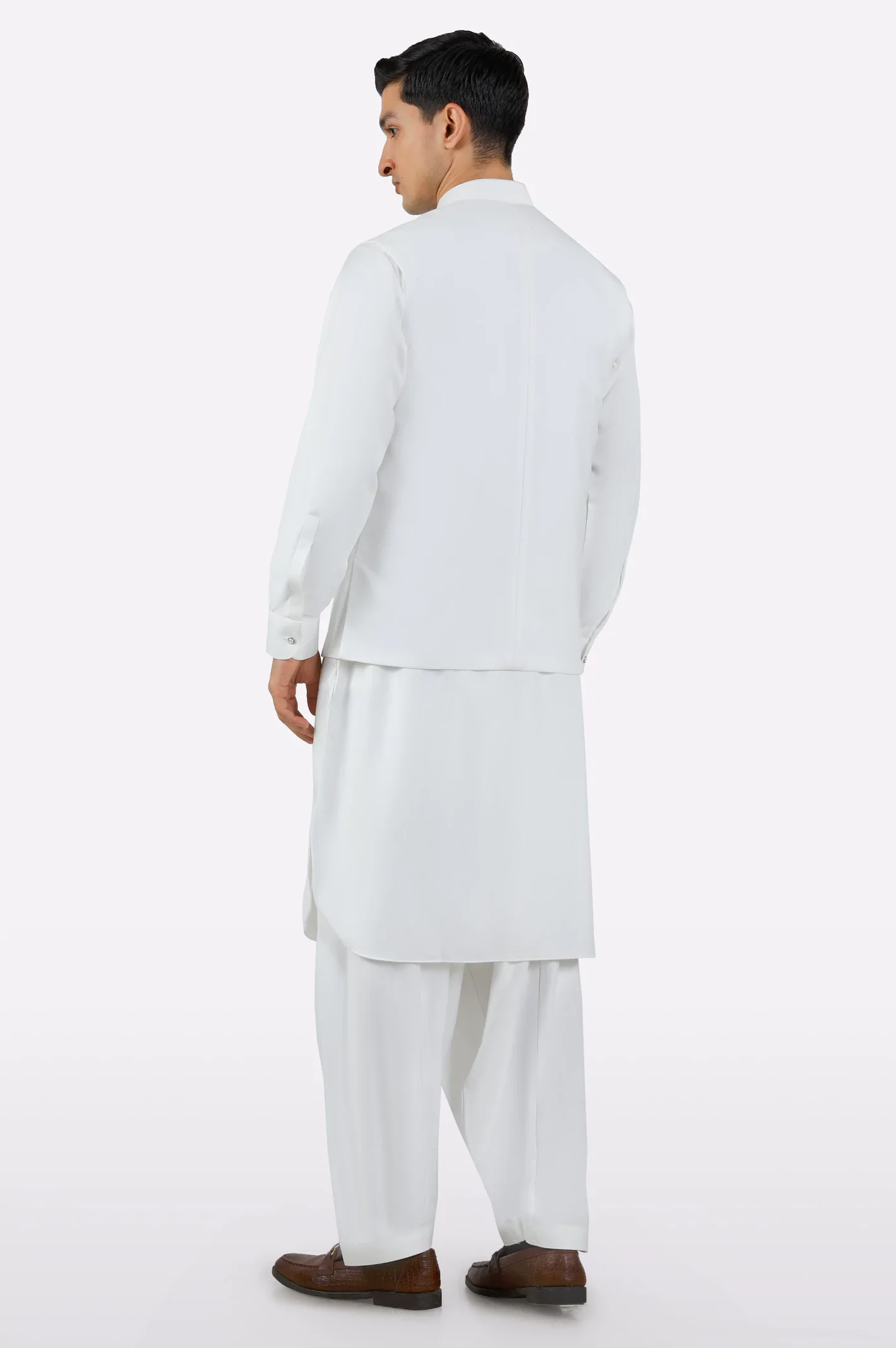 Off White Shalwar Kameez with Waistcoat - Image 3