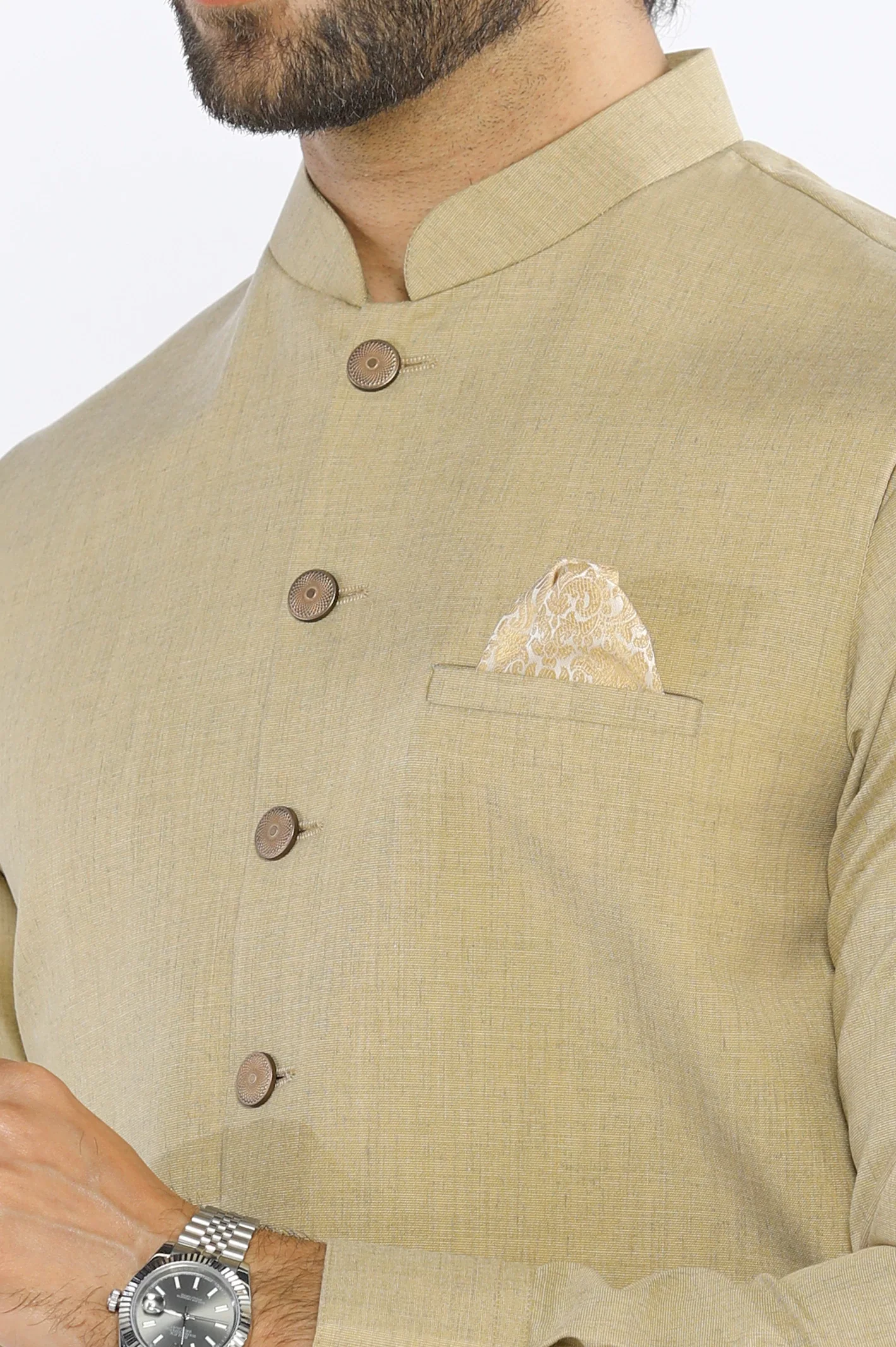 Green Shalwar Kameez with Waistcoat - Image 3
