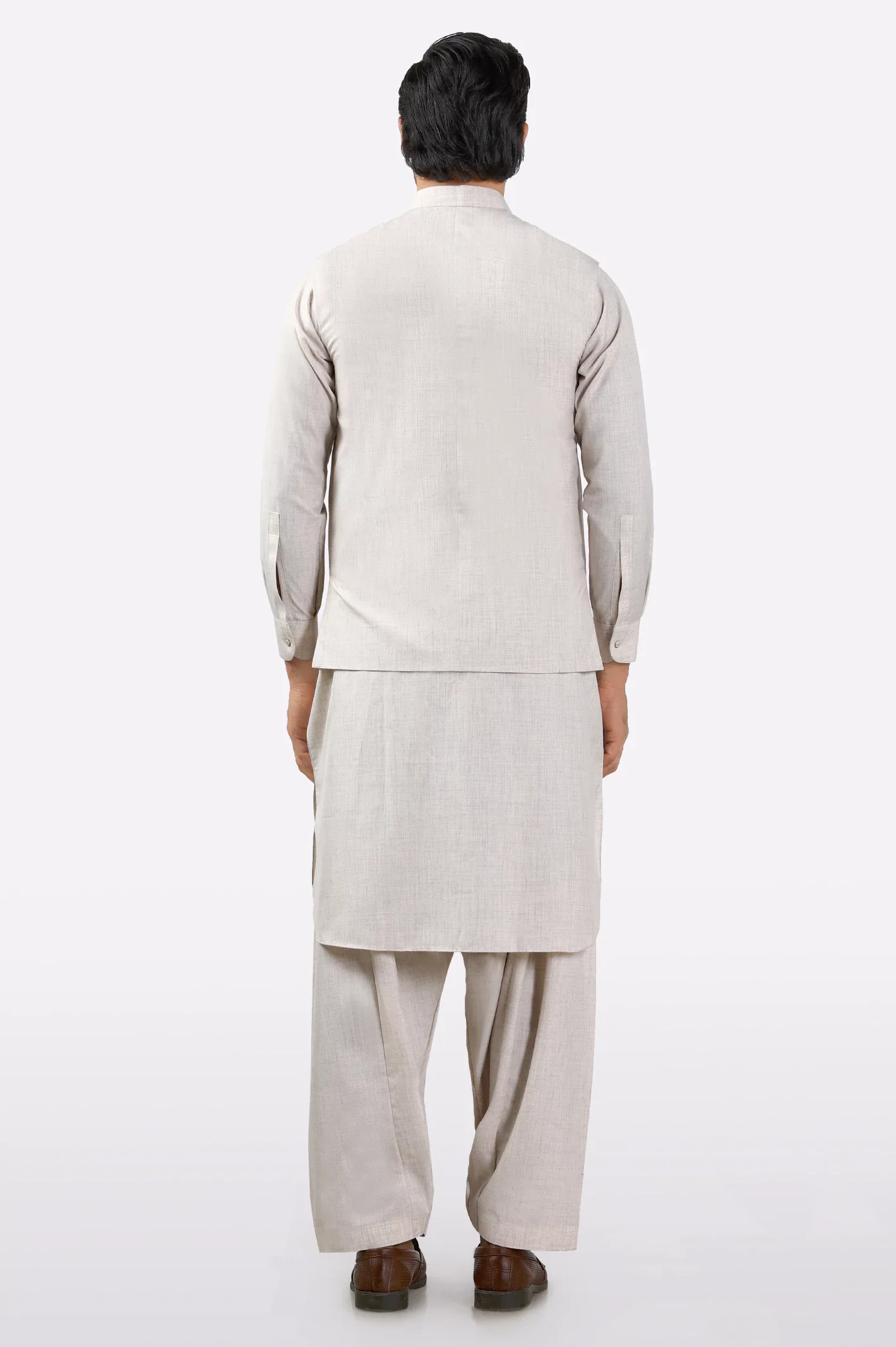 Light Beige Shalwar Kameez with Waistcoat - Image 3