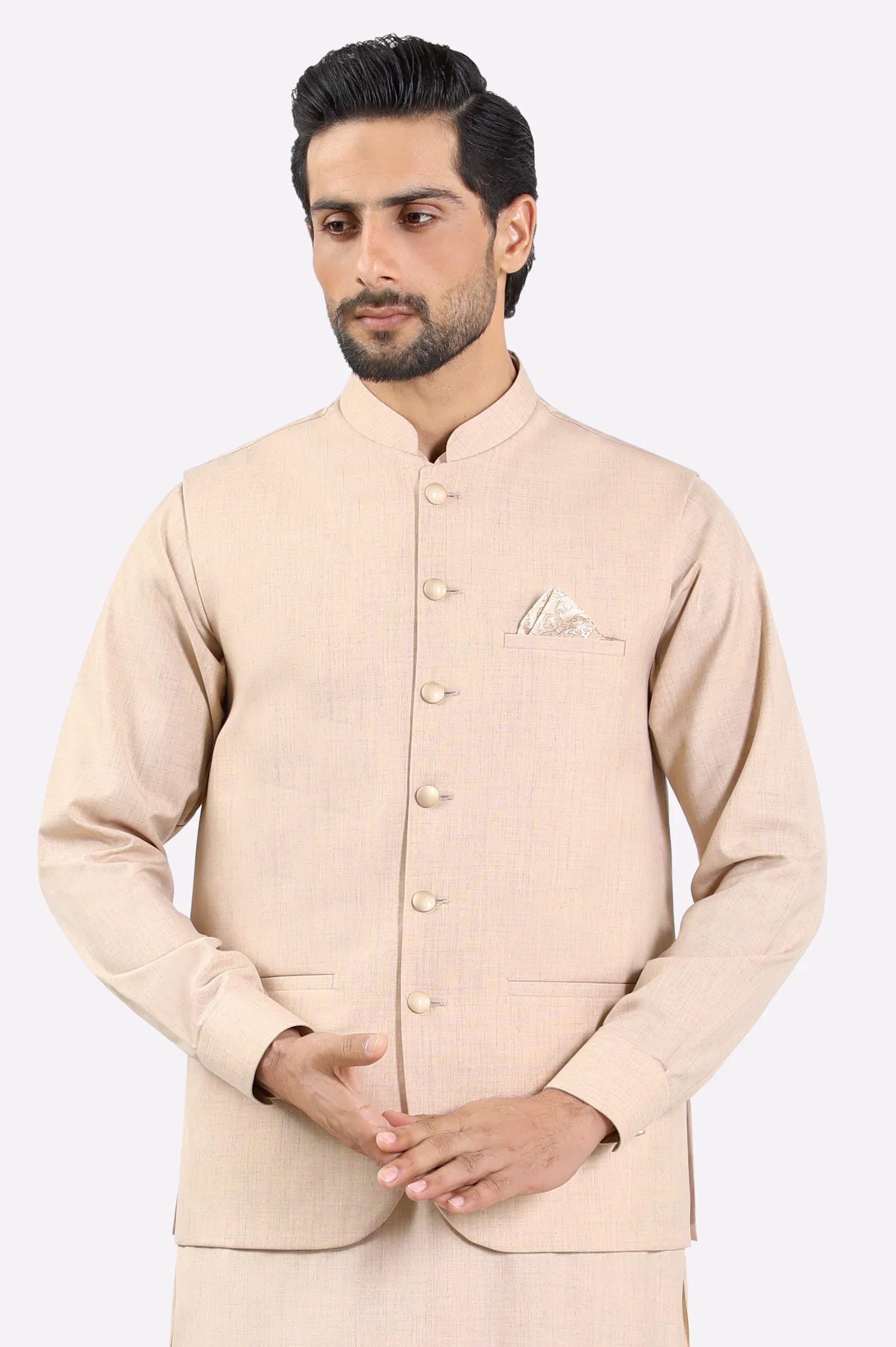 Light Brown Shalwar Kameez with Waistcoat - Image 2