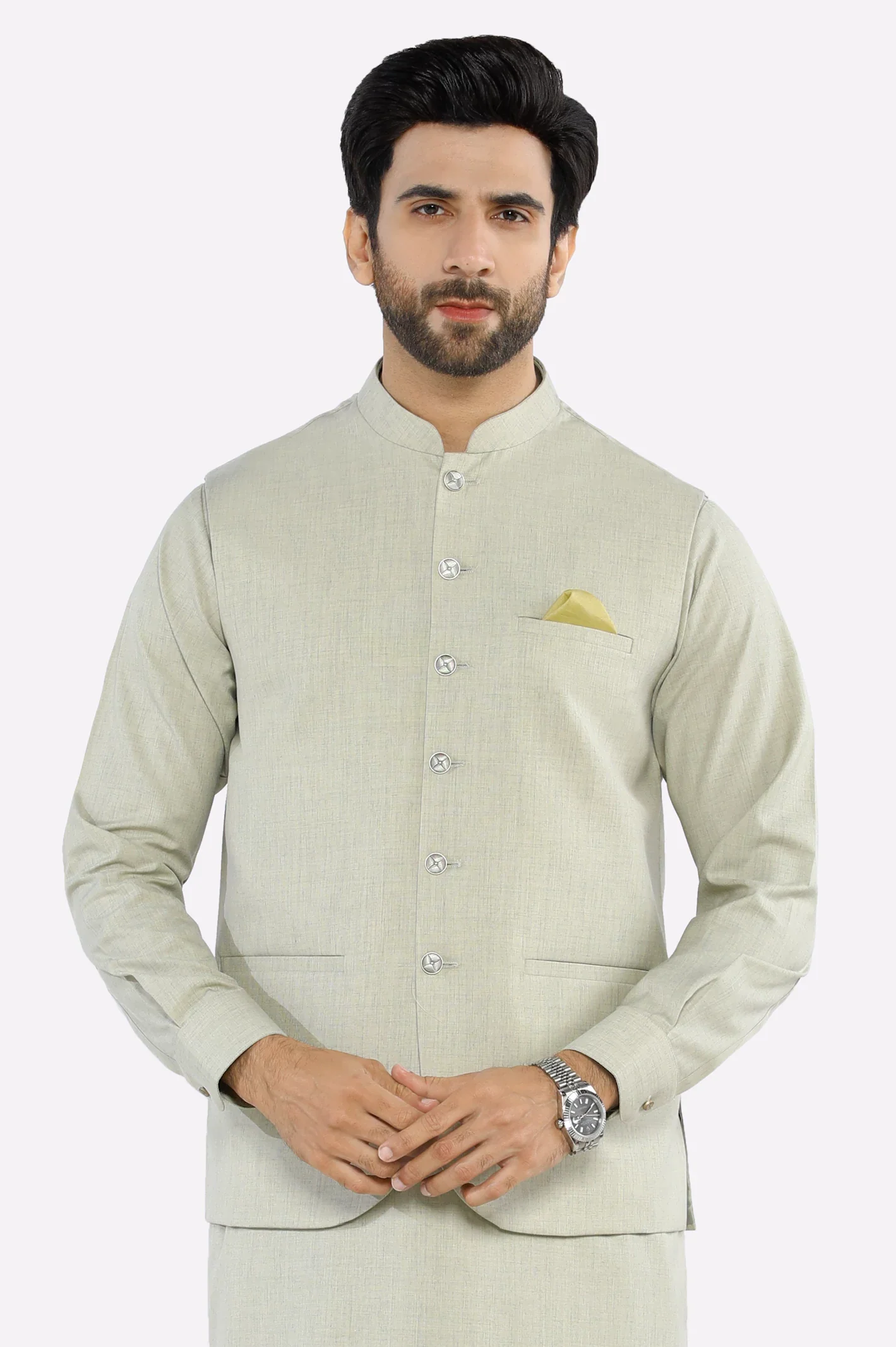 Light Green Shalwar Kameez with Waistcoat - Image 2