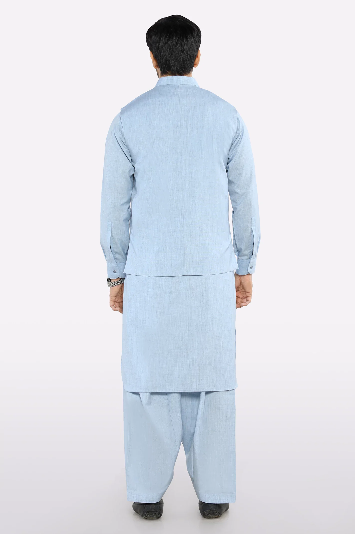 Sky Blue Shalwar Kameez with Waistcoat - Image 4