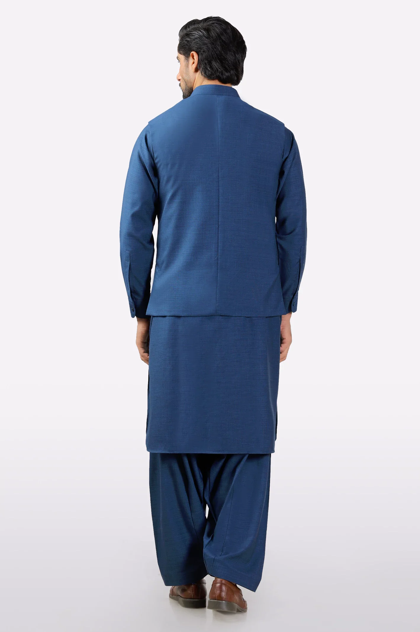 Dark Blue Shalwar Kameez with Waistcoat - Image 3