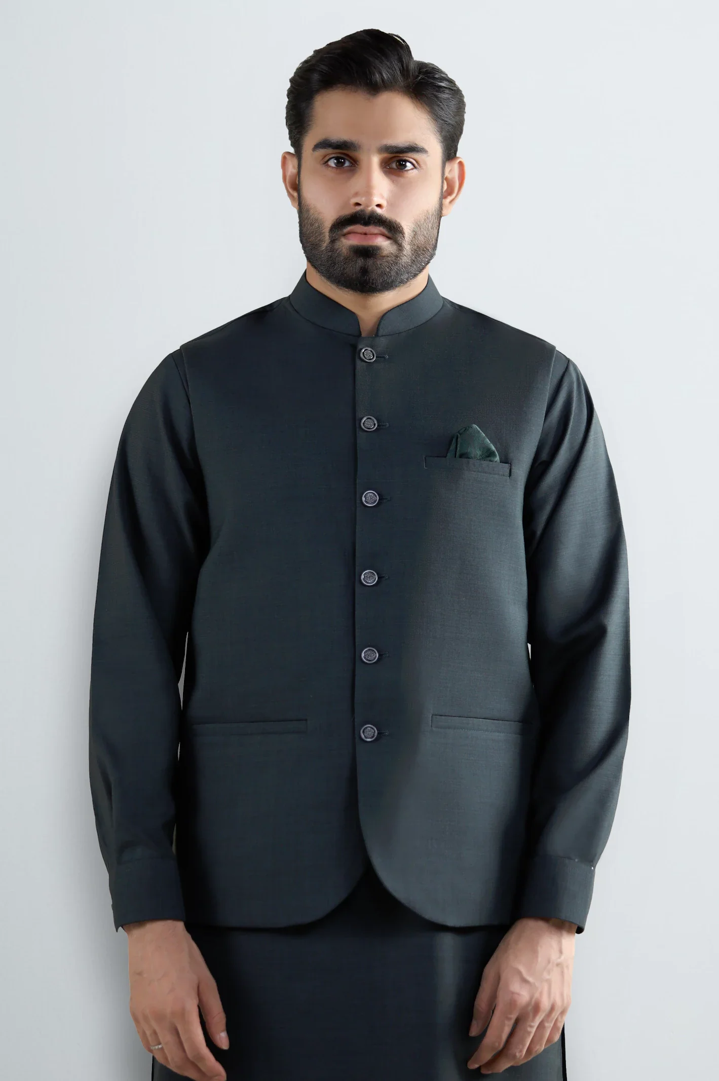 Dark Green Shalwar Kameez with Waistcoat - Image 2