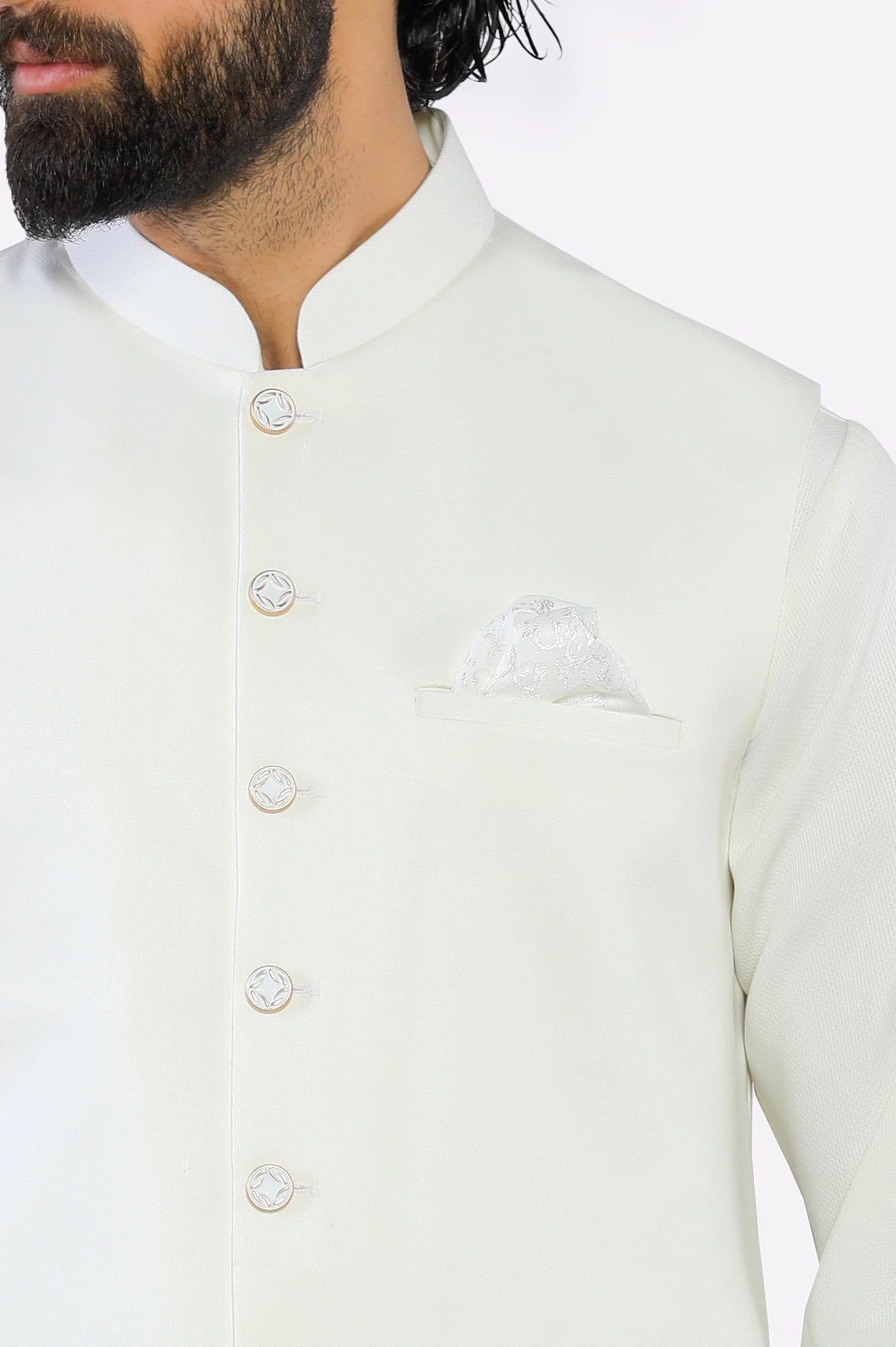 Cream Shalwar Kameez with Waistcoat - Image 3