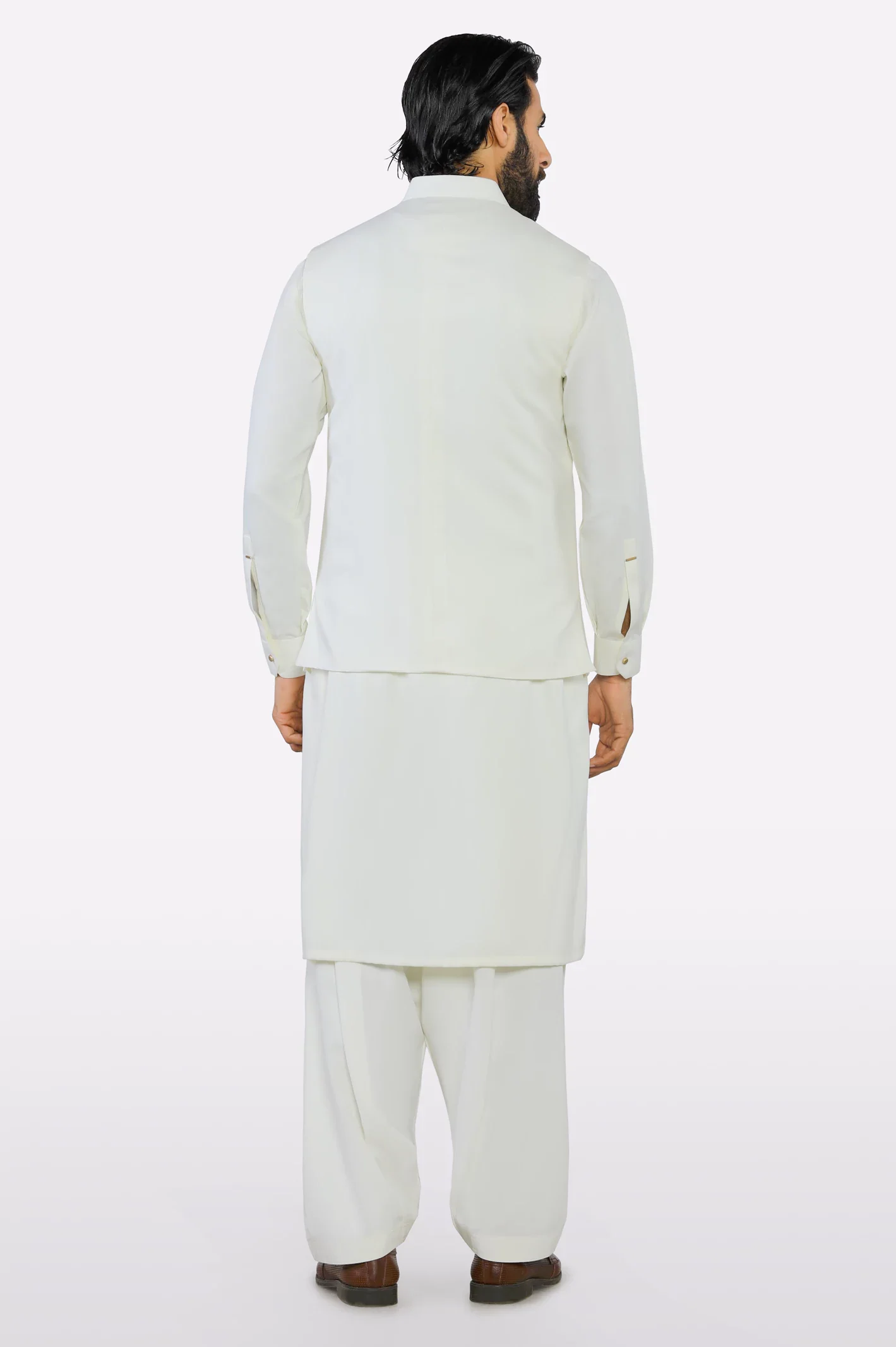 Cream Shalwar Kameez with Waistcoat - Image 4