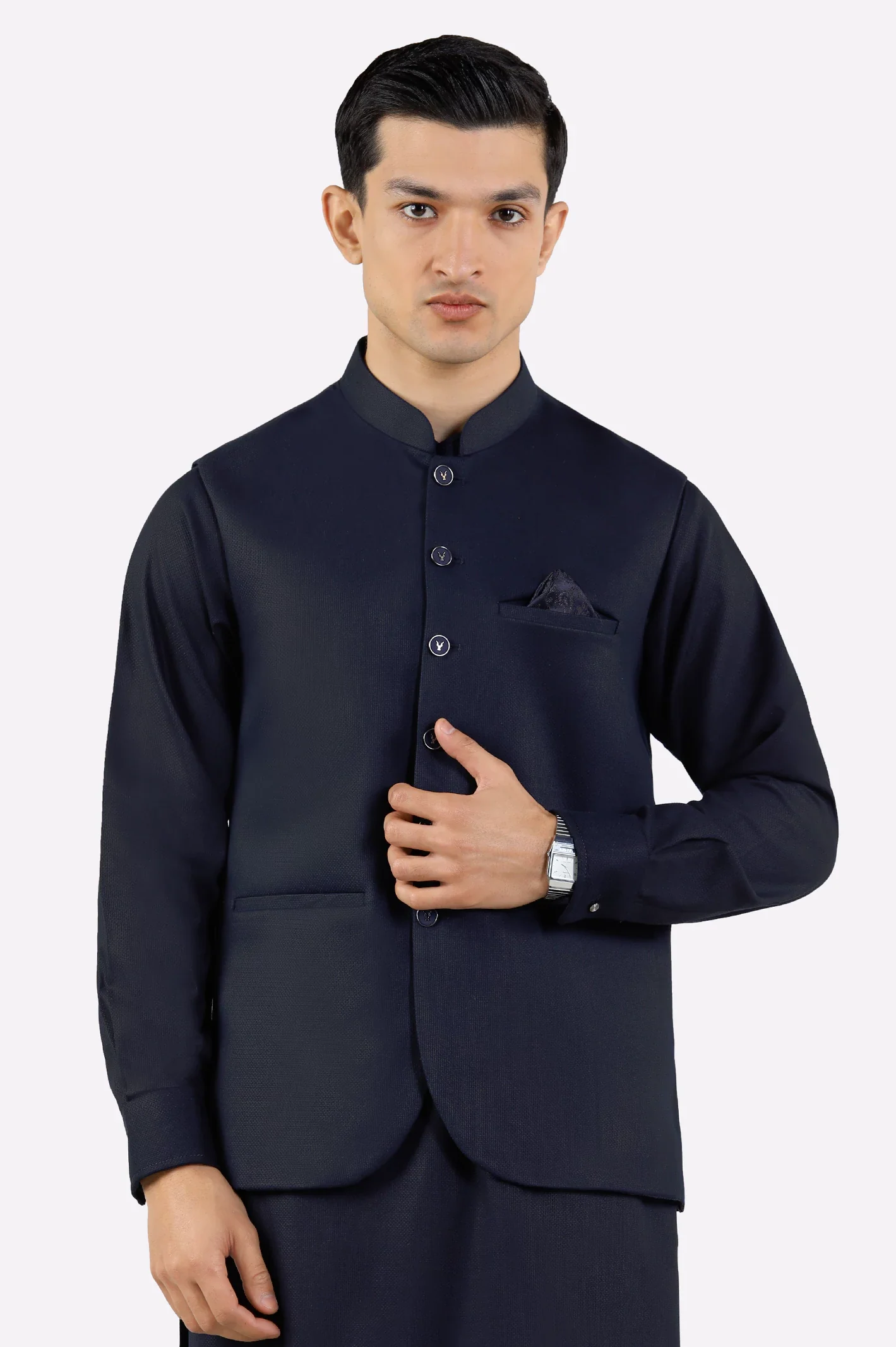 Navy Blue Shalwar Kameez with Waistcoat - Image 2
