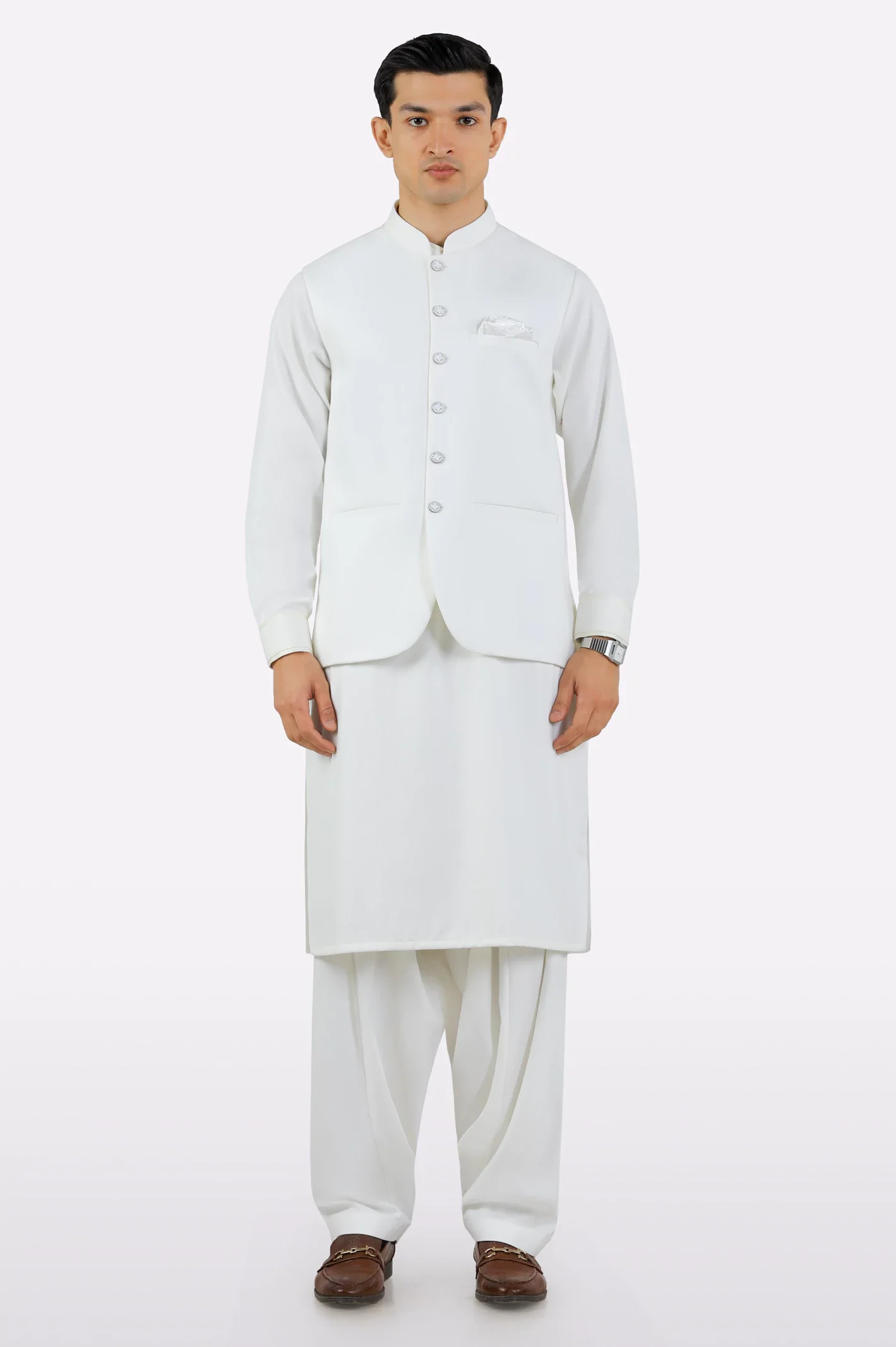 Off White Shalwar Kameez with Waistcoat