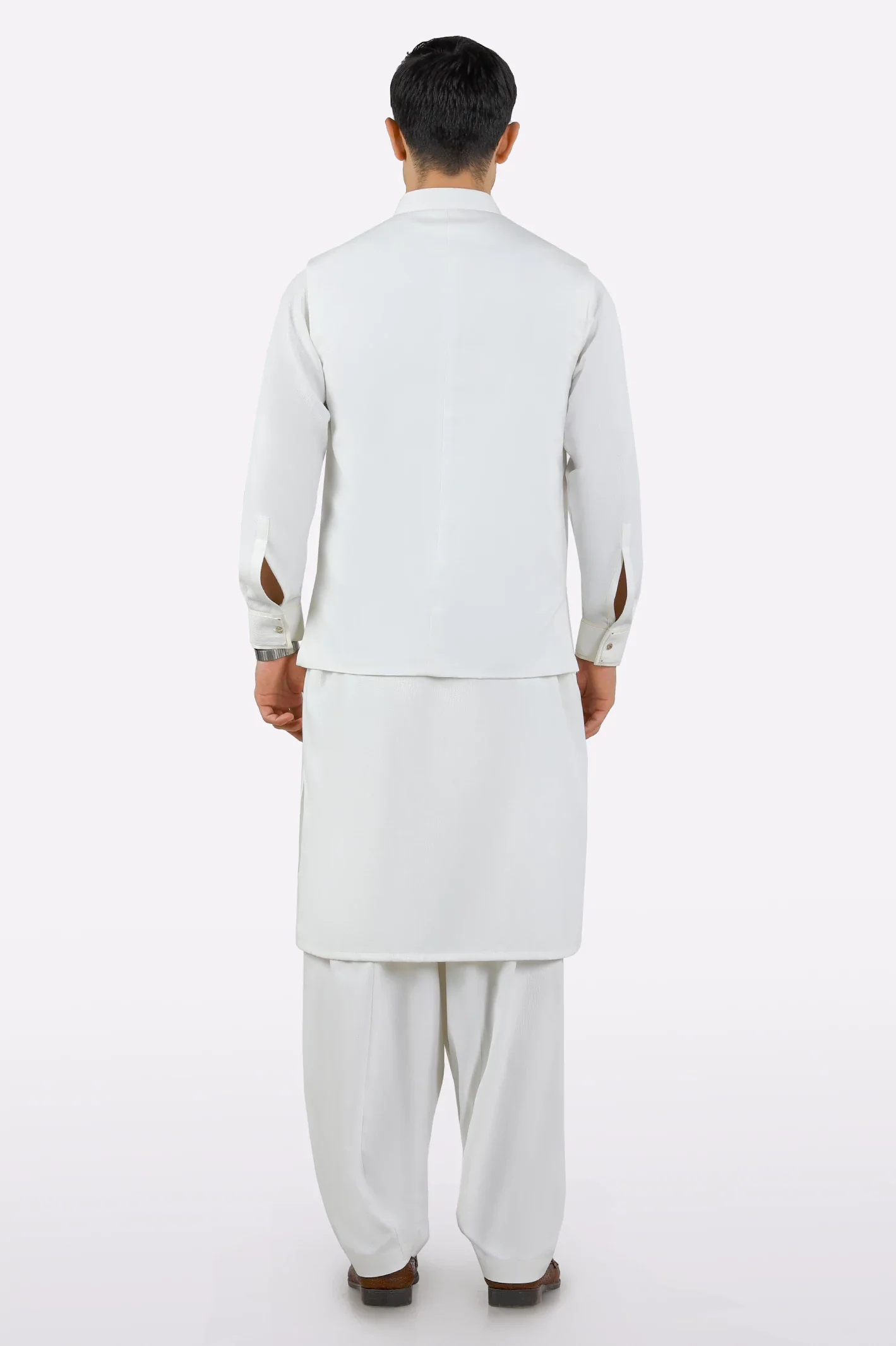 Off White Shalwar Kameez with Waistcoat - Image 3